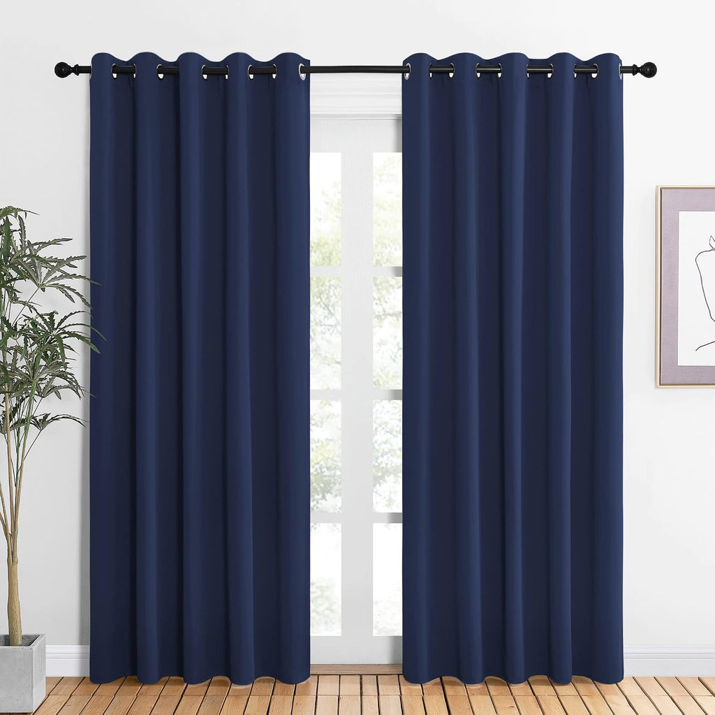 NICETOWN Blackout Curtain Panels, Window Treatment Energy Saving Thermal Insulated Solid Grommet Blackout Drapes/Draperies (Navy, 1 Pair…