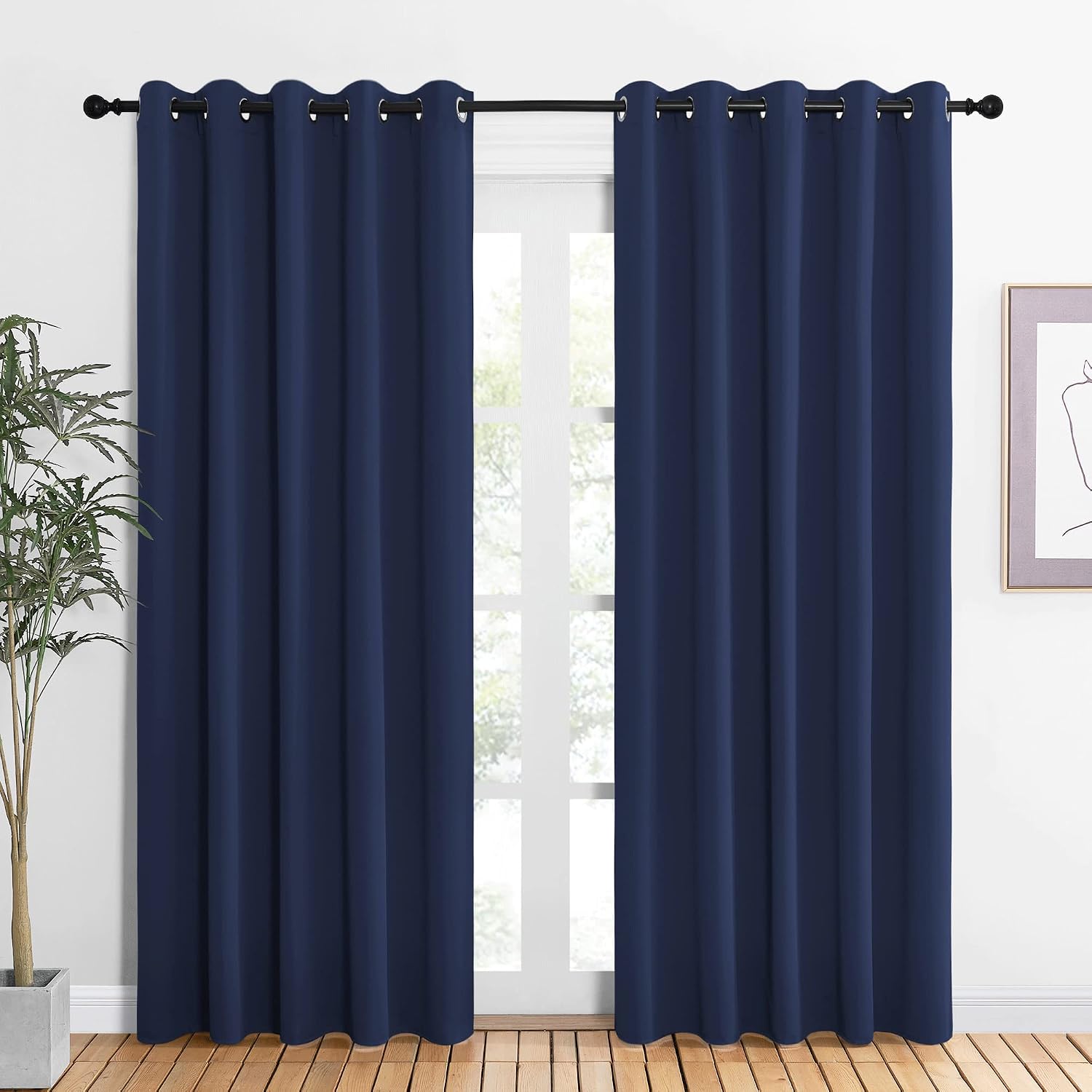 NICETOWN Blackout Curtain Panels, Window Treatment Energy Saving Thermal Insulated Solid Grommet Blackout Drapes/Draperies (Navy, 1 Pair…