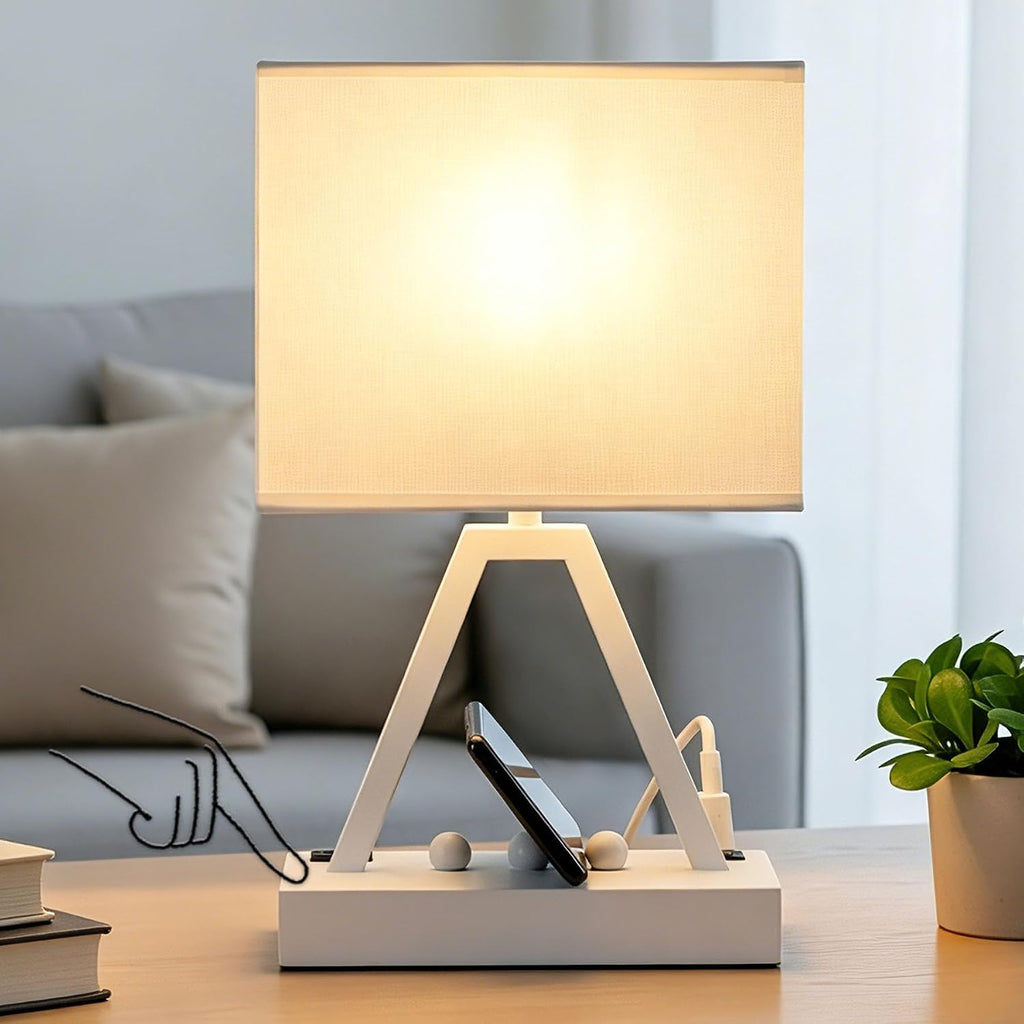 Briever Touch Control Table Lamp, 3-Way Dimmable Desk Lamp with USB C & USB A and AC Outlet, Bedside Lamp with Phone Stands for Bedroom, Li…