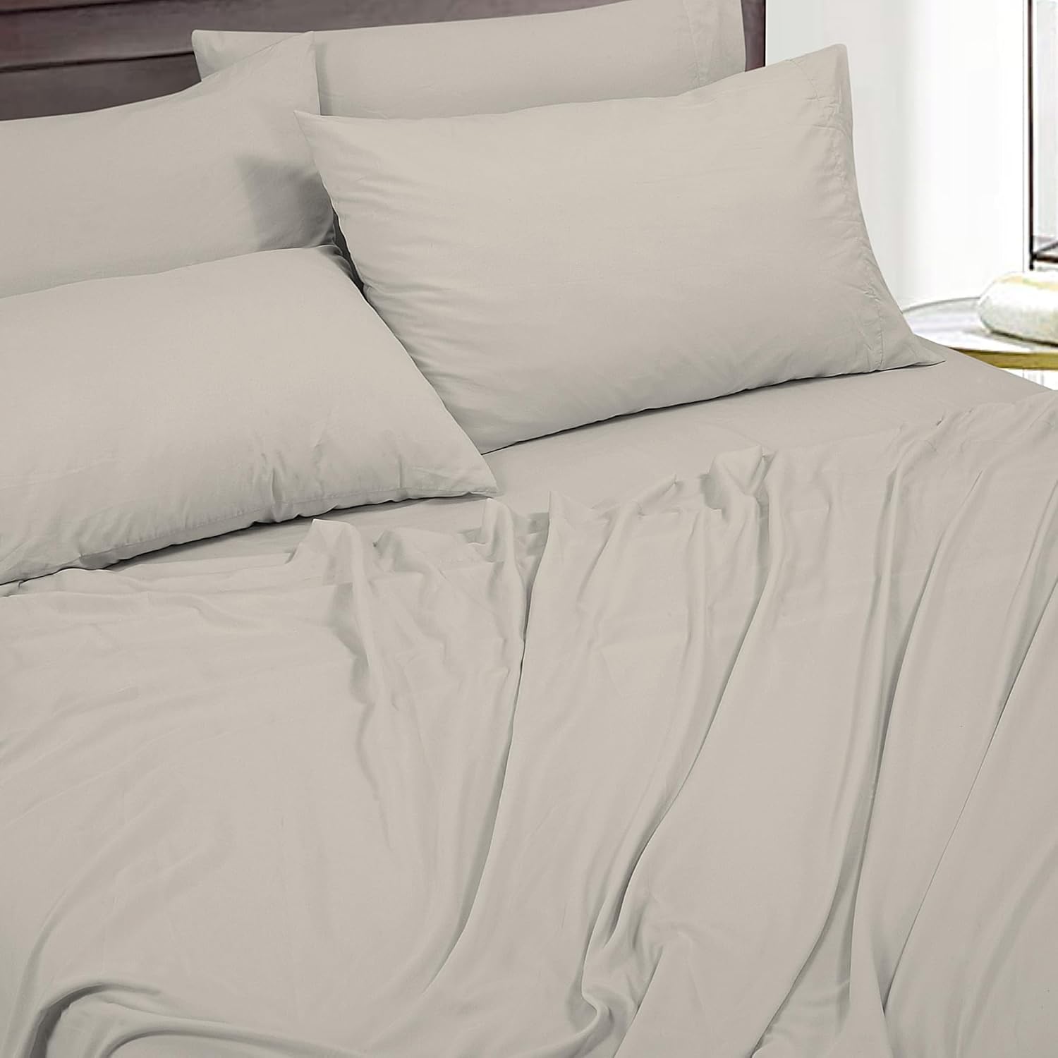 Royalelinens ROYALE LINENS 1500 Thread Count Cooling Sateen Poly/Cotton Sheet Set - 6 Piece Queen Bed Sheets - 1 Fitted, 1 Flat, 4 Pillow C…