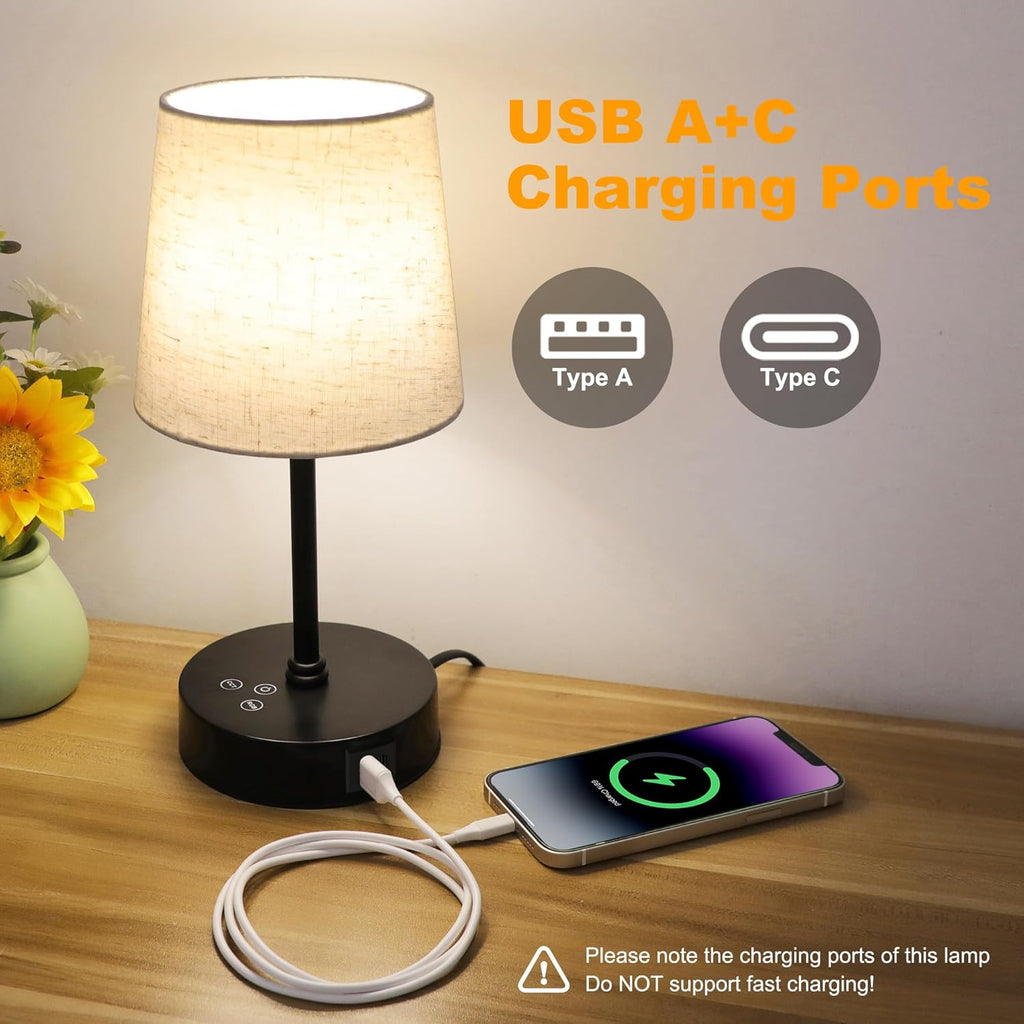 Ascher Small Bedside Table lamp Set of 2, RGB Color Changing Lamps, 3 Color Temperatures, Dimmable Nightstand Lamp with USB C+A Ports…