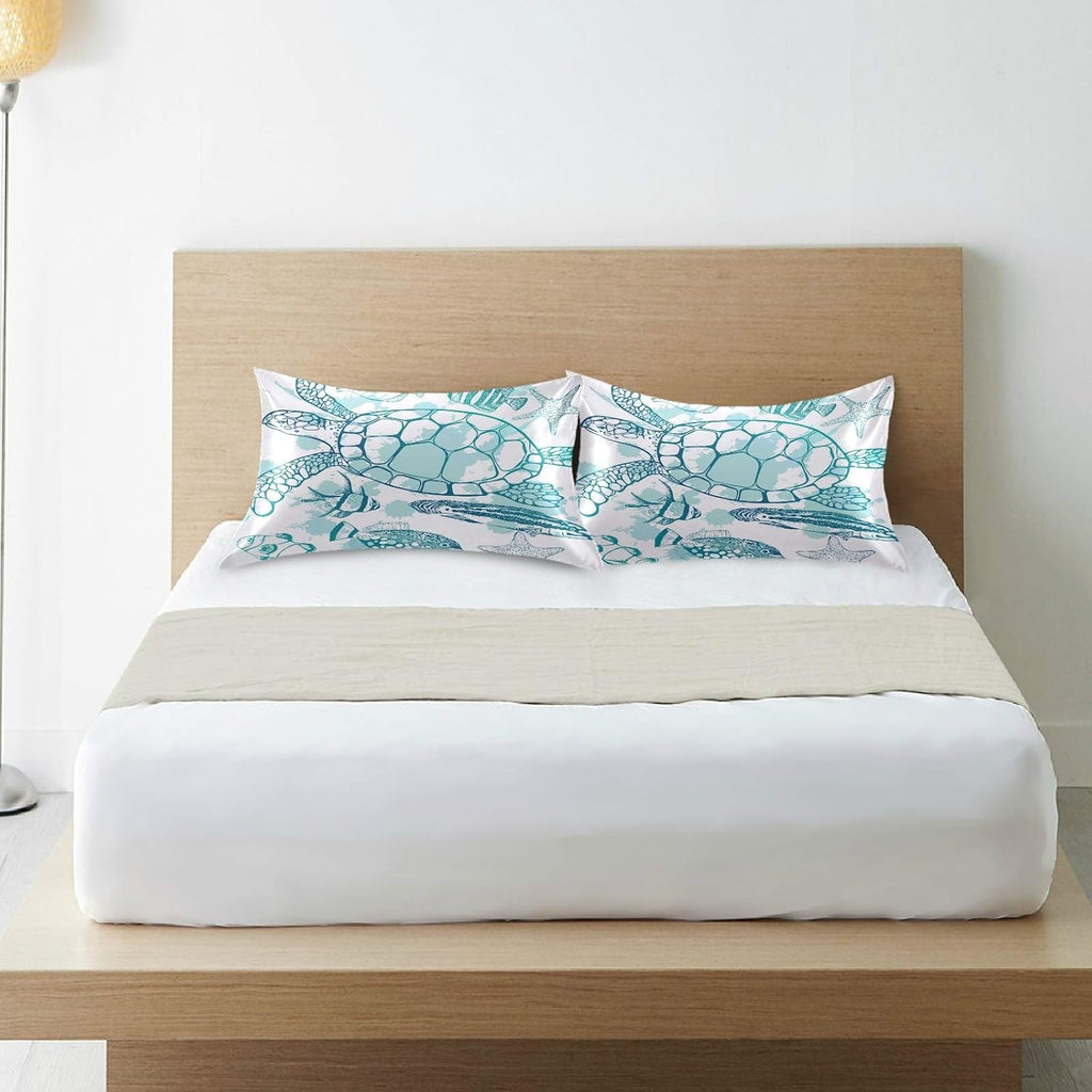 Blueangle Sea Turtle Starfish Satin Pillowcase for Hair and Skin Silk Pillowcase, Queen Size(20x30 inches) - Satin Pillow Covers with…
