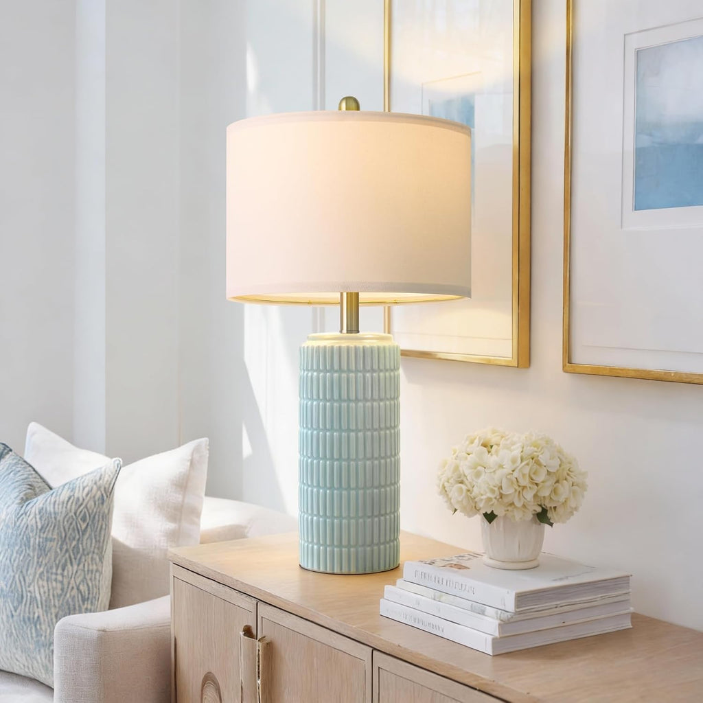 PoKat 23" Light Blue Table Lamps Set of 2, Modern Bedside Lamps for Bedroom, Coastal Ceramic End Table Lamps for Living Room, Ocean…