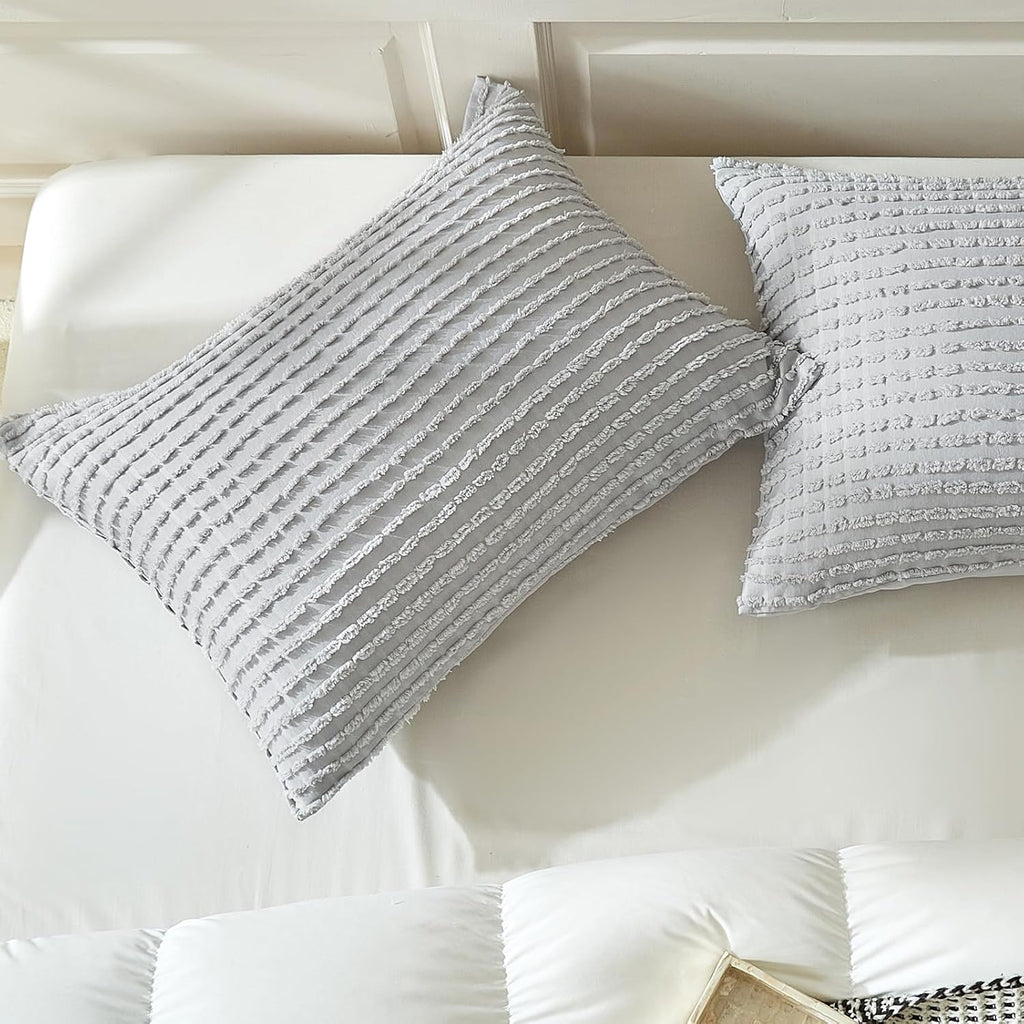 Warmdern Grey Pillow Covers Queen Standard Pillow Cases Soft Microfiber Pillow Cases Set of 2 Boho Textured Pillowcase with Envelope Closur…
