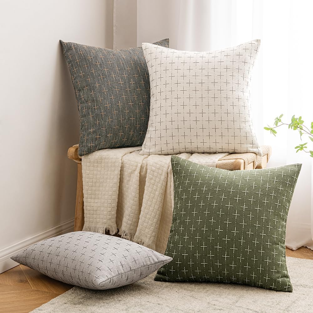 MIULEE Pack of 2 Decorative Vintage Burlap Linen Euro Sham Spring Throw Pillow Covers for Sofa Couch Bed 24x24 Inch Modern Farmhouse…