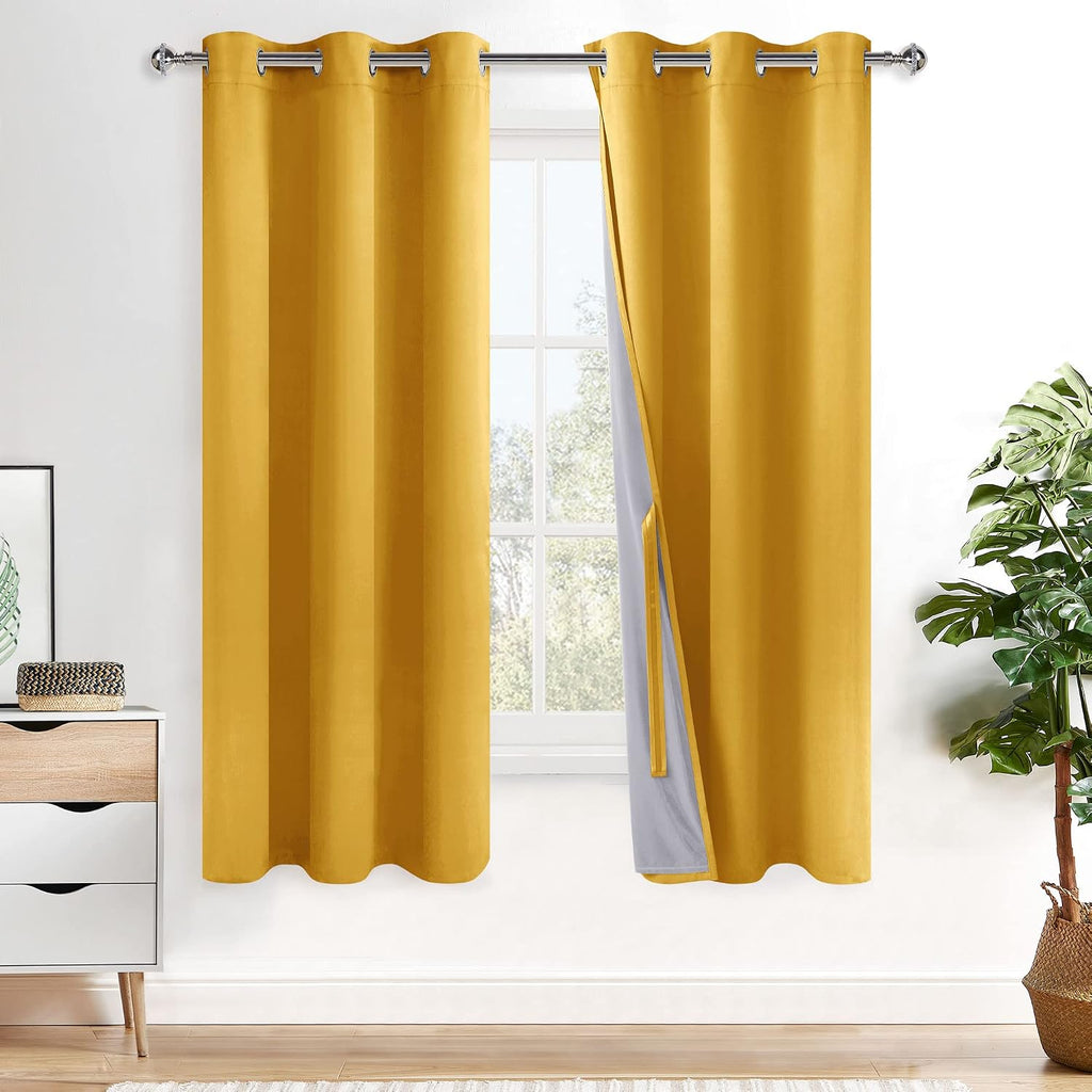Xwzo 100% Blackout Curtains 72 Inches Long with Tiebacks- Privacy Protection & Noise Blocking Window Draperies with Black Liner for Bedroom…