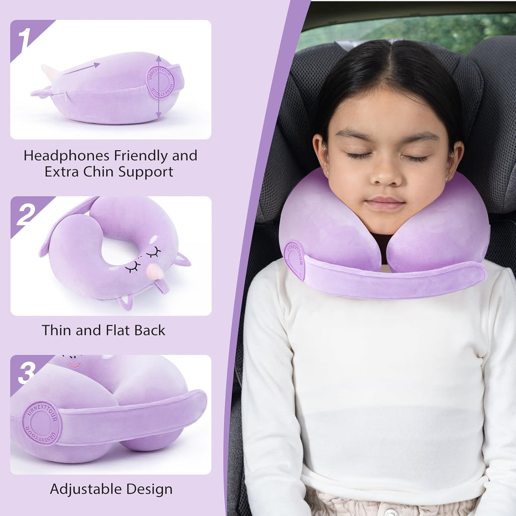 urnexttour Car Pillow for Big Kids Travel Neck Pillows, Foam Neck Support Travelling Pillow with Washable Cotton Pillowcases and Storage…
