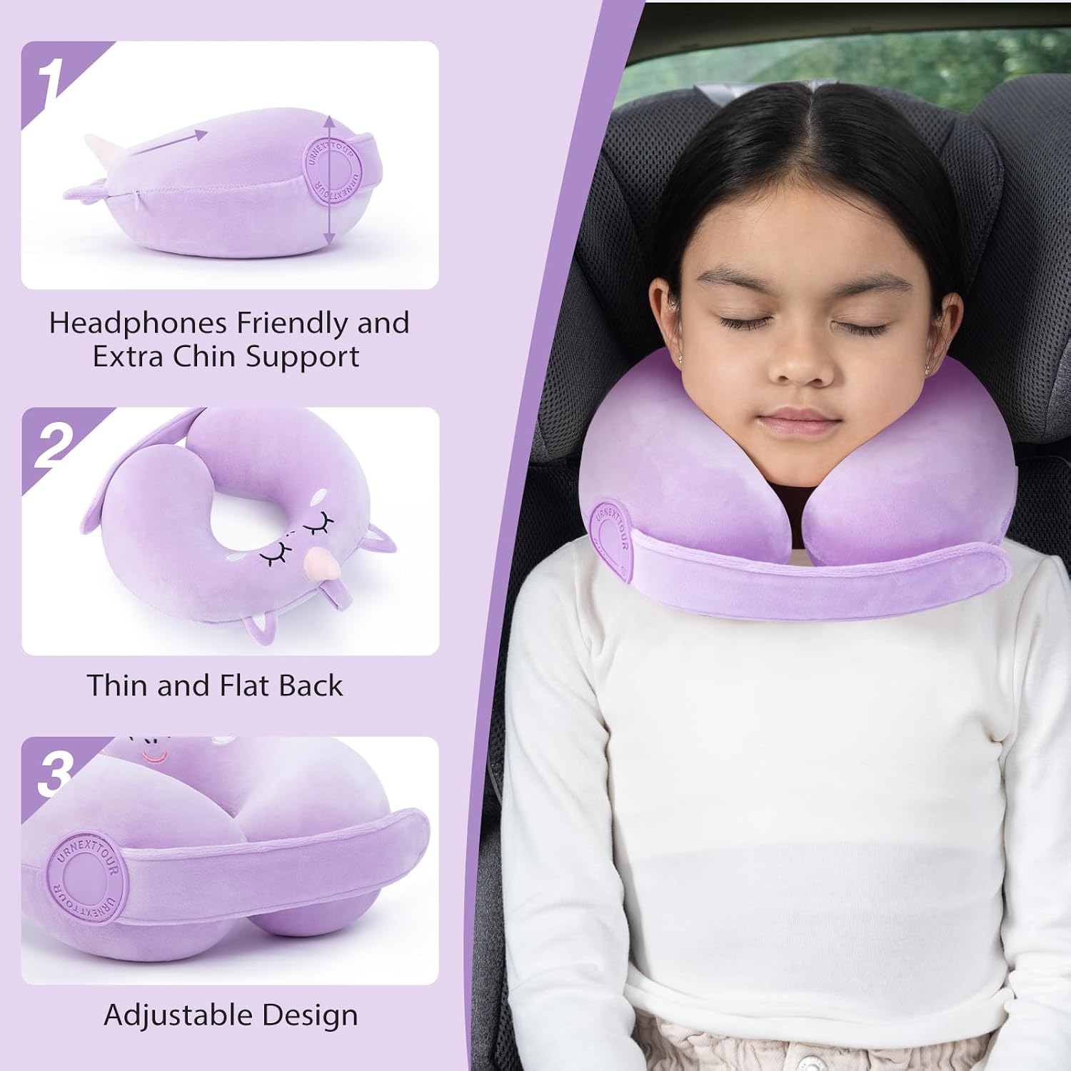 urnexttour Car Pillow for Big Kids Travel Neck Pillows, Foam Neck Support Travelling Pillow with Washable Cotton Pillowcases and Storage…