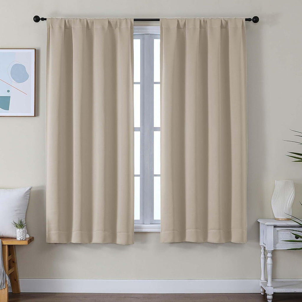 Simplebrand Ava Biscotti Beige Blackout Curtains for Bedroom 63 Inch Length 2 Panels Set, Solid Thermal Insulated Energy Saving Rod Pocket…