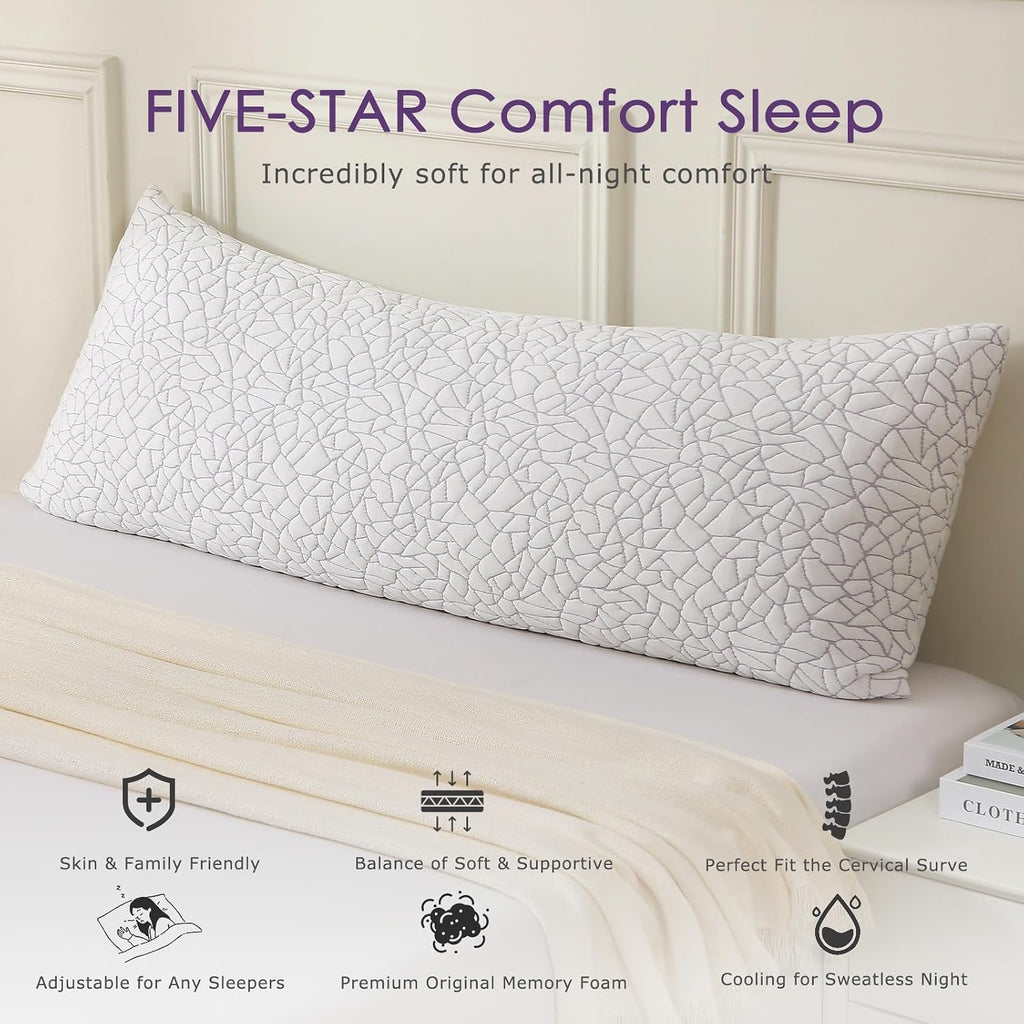 Shredded Memory Foam Full Body Pillow - Cooling Removable Bamboo Rayon Cover + Extra Gel Foam, Soft-Firm Adjustable for Adults, Oeko &…