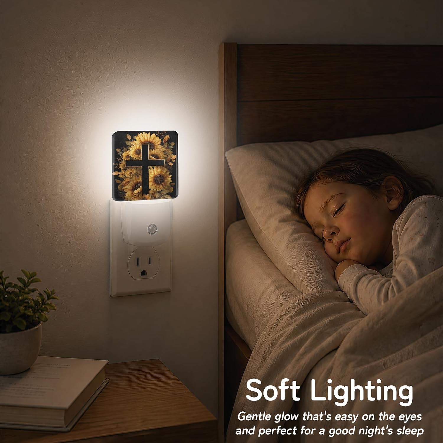 Sunflower Cross Christian Night Light, Night Lights Plug into Wall with Dusk to Dawn Sensor for Bedroom Bathroom Hallway Kitchen…