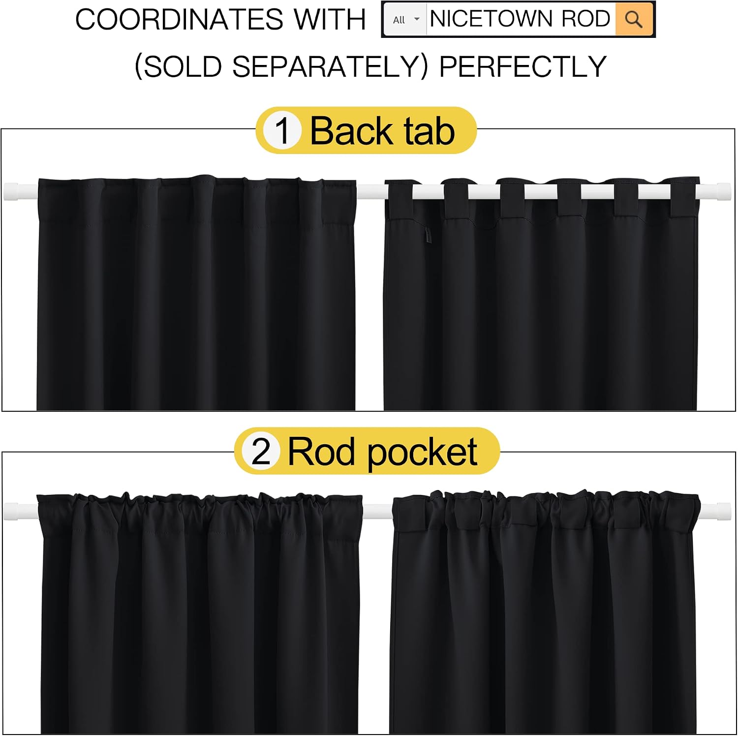 NICETOWN Halloween Blackout Curtains Window Panel Drapes - (Black Color) W42 x L63, Double Panels, Home Decoration Light Blocking Thermal…