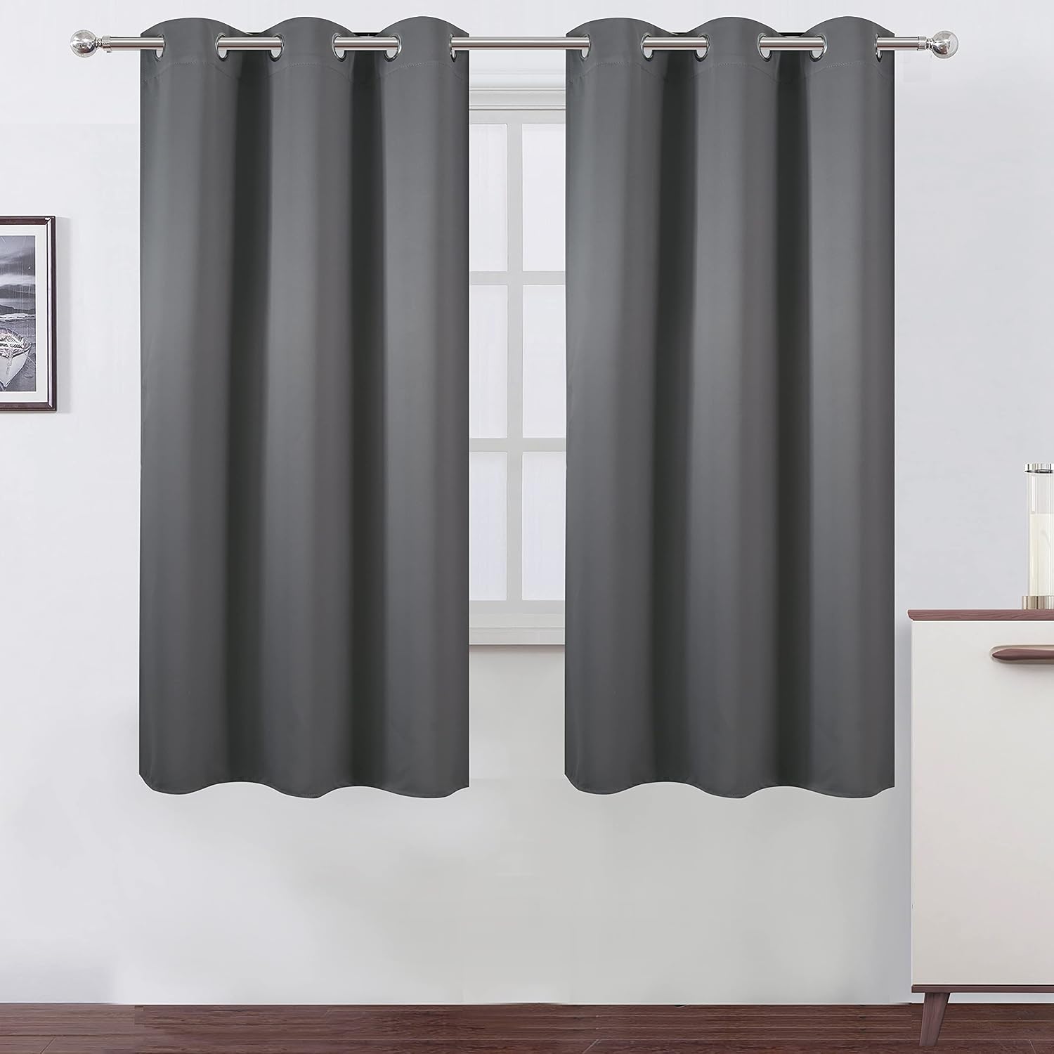 Lemomo Frost Grey Blackout Curtains 34 x 63 Inch Length/Set of 2 Curtain Panels/Thermal Insulated Room Darkening Blackout Curtains for Bedr…