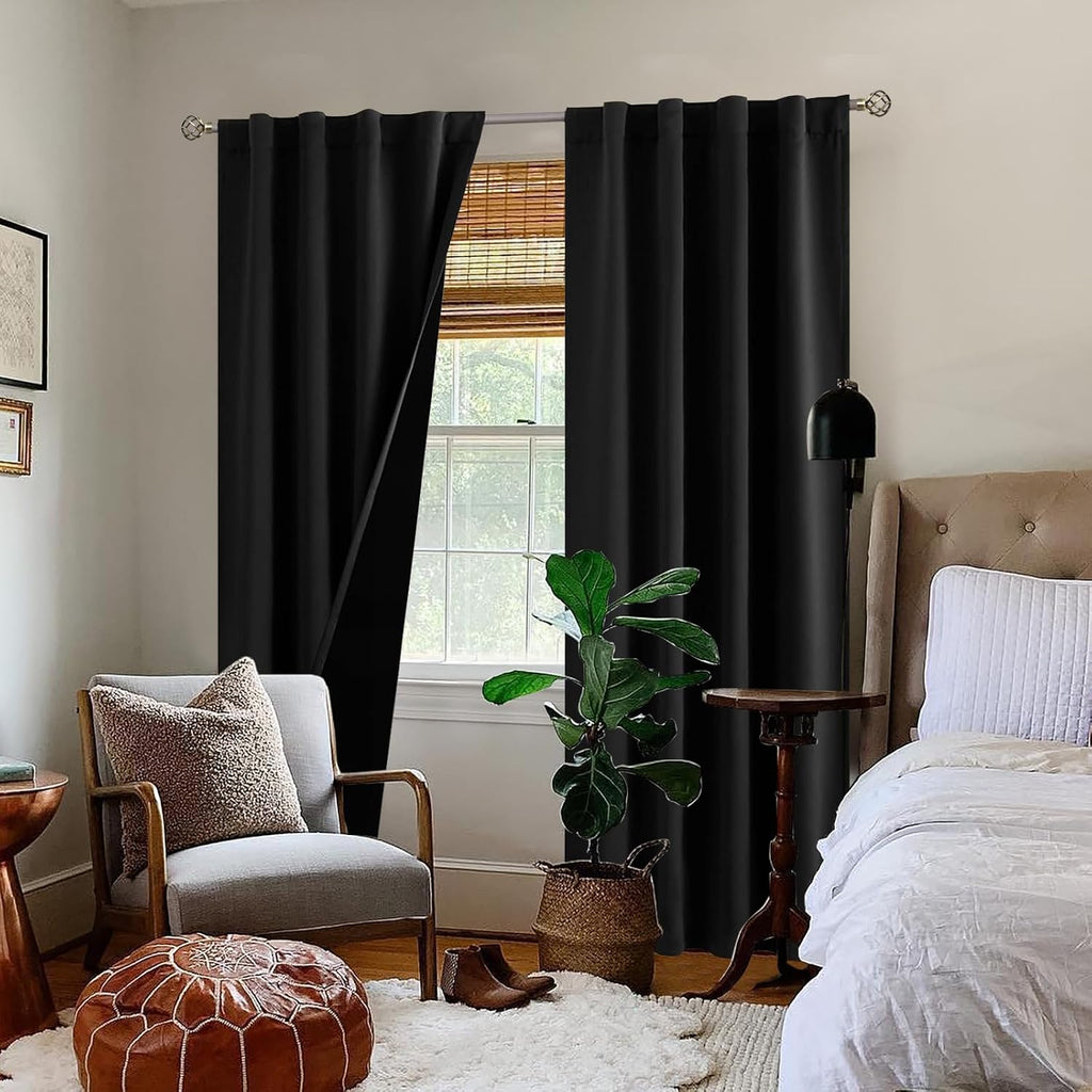 BGment Black 100% Blackout Curtains for Bedroom, 84 Inch Length 2 Panels Set Black Out Living Room Panels with Thermal Liner, Rod Pocket…