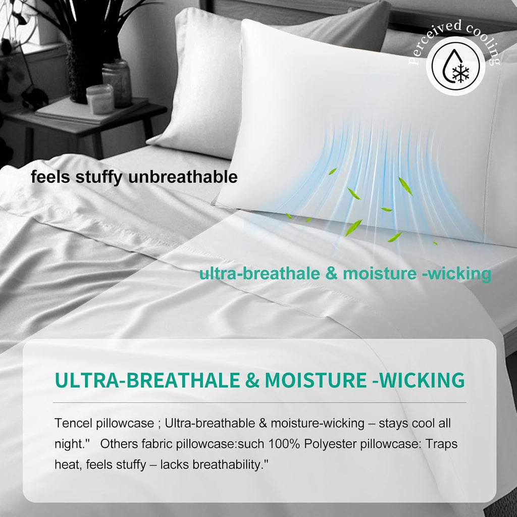 Stnomyhome Eucalyptus Tencel Cooling Pillowcase 2 Pack King Natural White | Moisture Wicking for Night Sweats | 3X Faster Drying | Oeko-TEX…