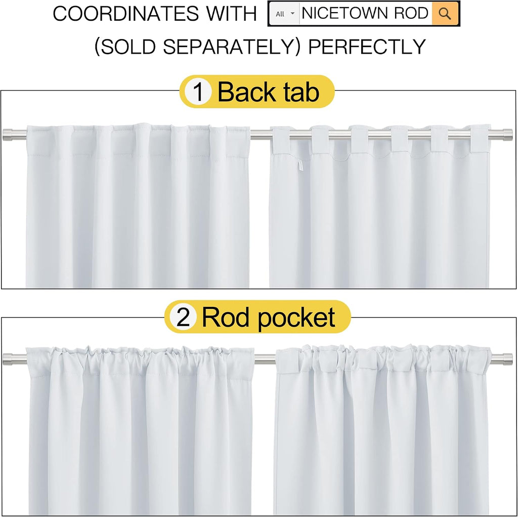 Nicetown Living Room Curtain Panels - (Cloud Grey Color) W52 x L108, 2 PCs, Back Tab/Rod Pocket Room Darkening Window Treatment Draperies 2…