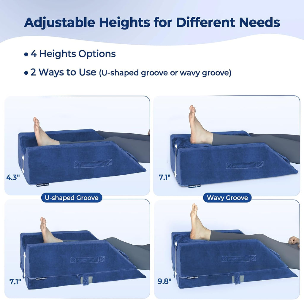 KingPavonini 4-Height Adjustable Leg Elevation Pillows for After Surgery with Ergonomic Curve, Memory Foam Wedge Pillow for Legs Swelling,…