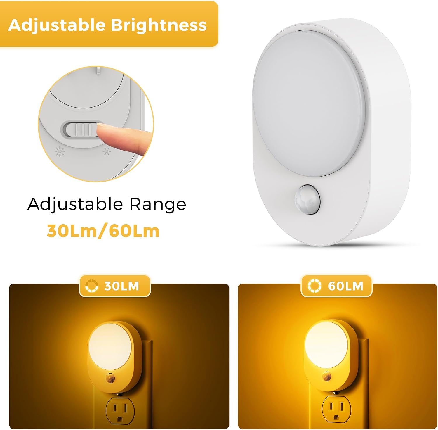 L LOHAS LED Plug in Night Light with Motion Sensor and Dusk to Dawn Sensor,[4-Pack] Night Lights Plug into Wall,2000K Amber…