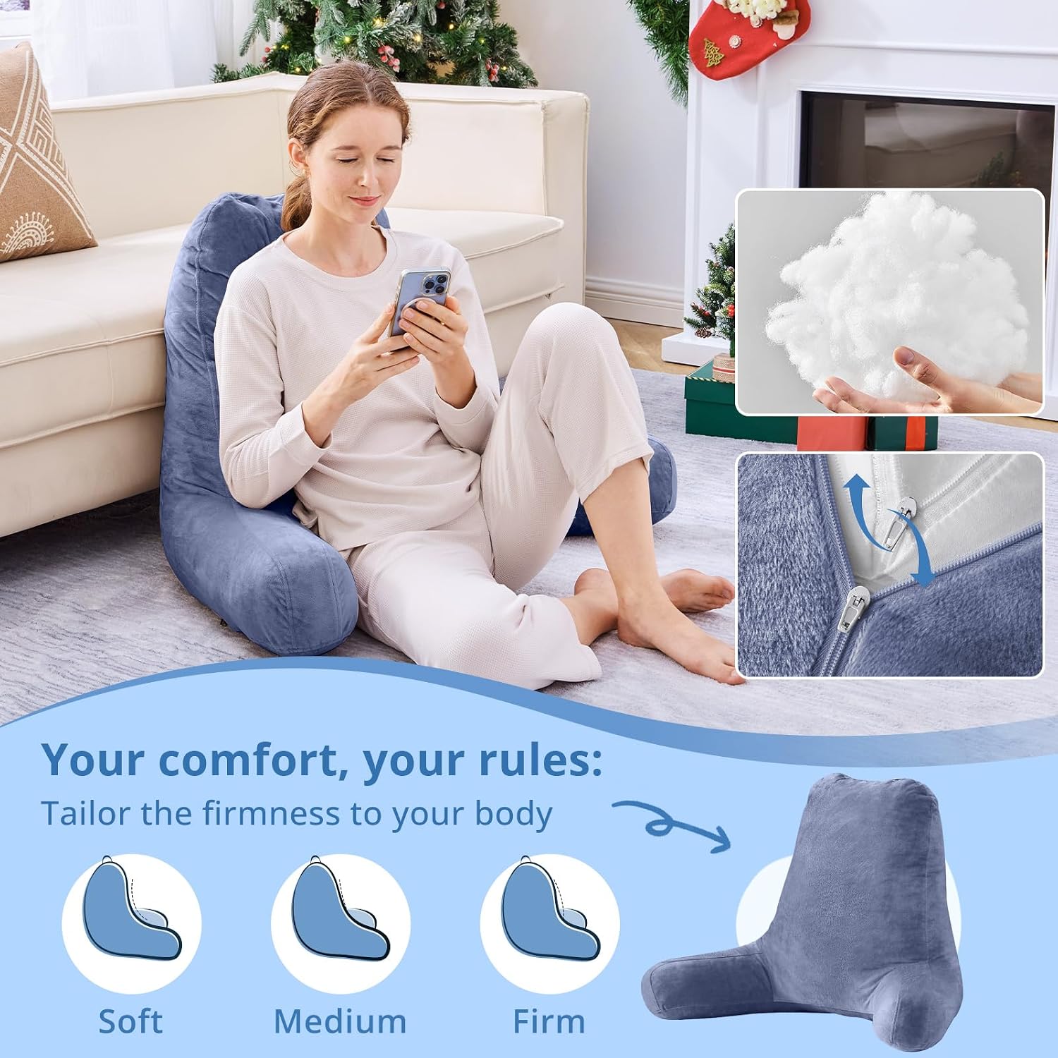 Sasttie 25-inch Reading Pillows for Sitting in Bed Adult, Jumbo Velvet Back Pillow Bed Sitting Up, XL High Back-Rest Support Cushion for…