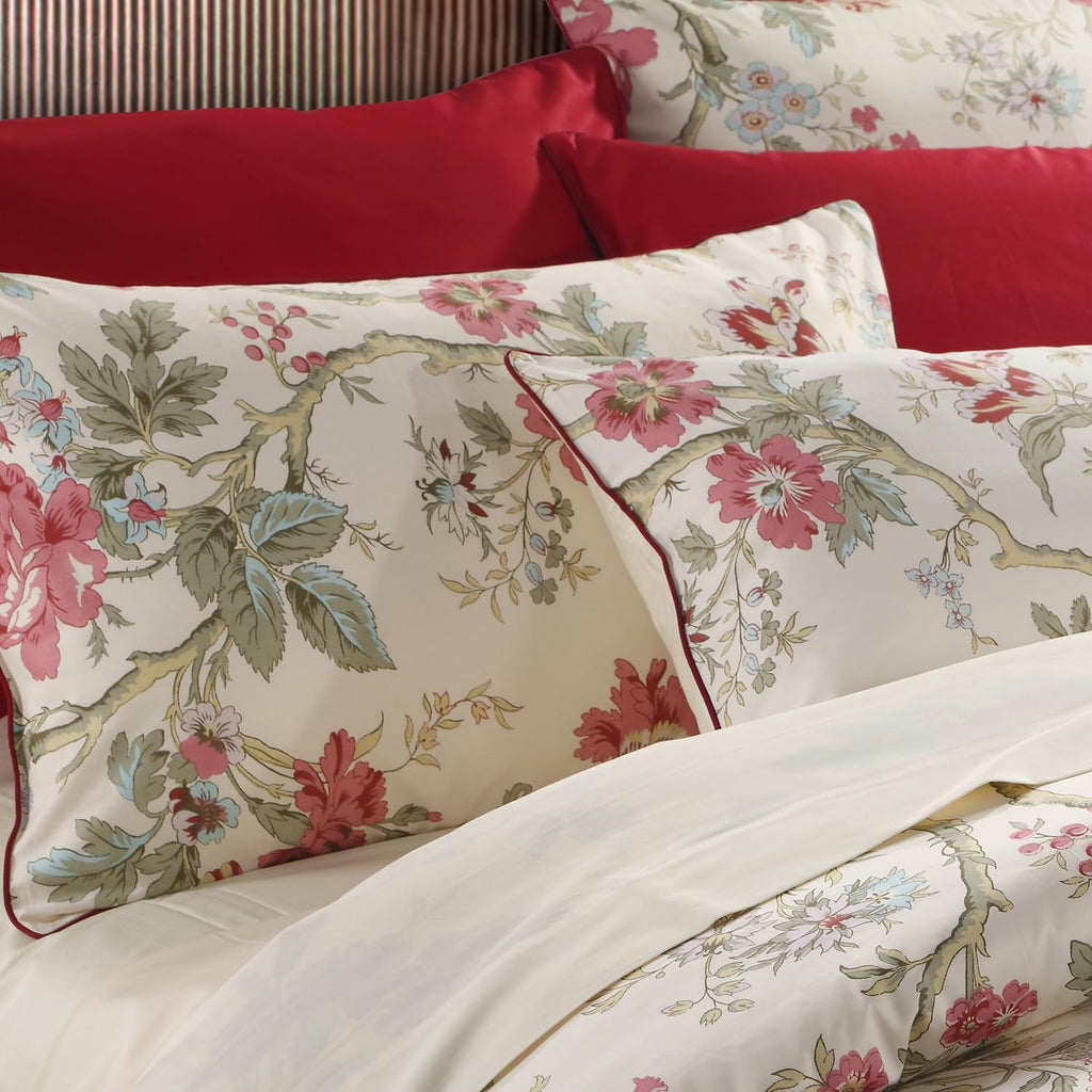 Winlife 100% Cotton Pillowcases Floral Printed Pillow Cases Set of 2 Red Flowers and Green Branches Leaf Pattern Pillow Cover King 20x36''…