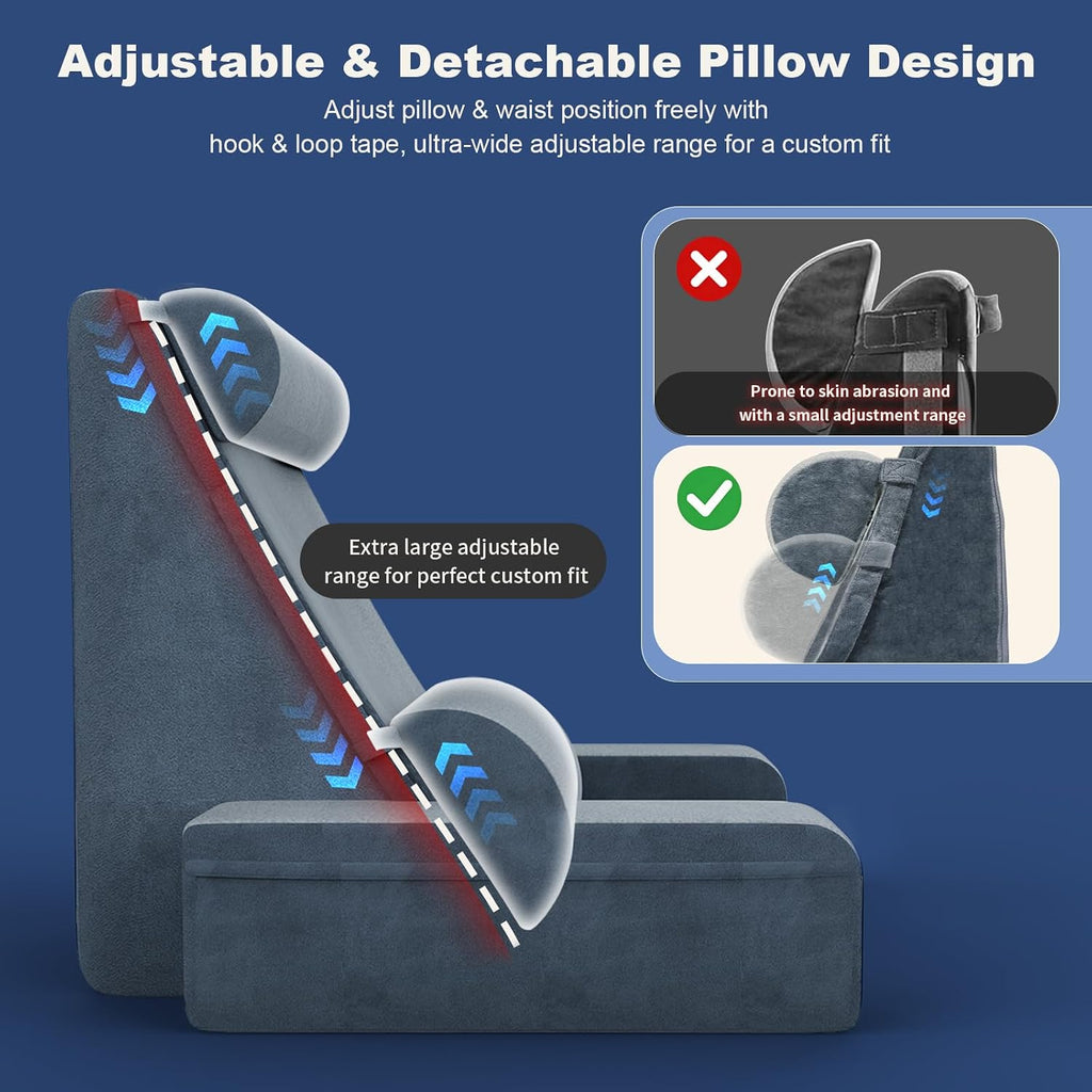 Reading Pillow, Back Pillow for Bed with Adjustable Headrest & Independent Lumbar Support, Detachable Armrest Sit Up Pillow for Bed, Dual…