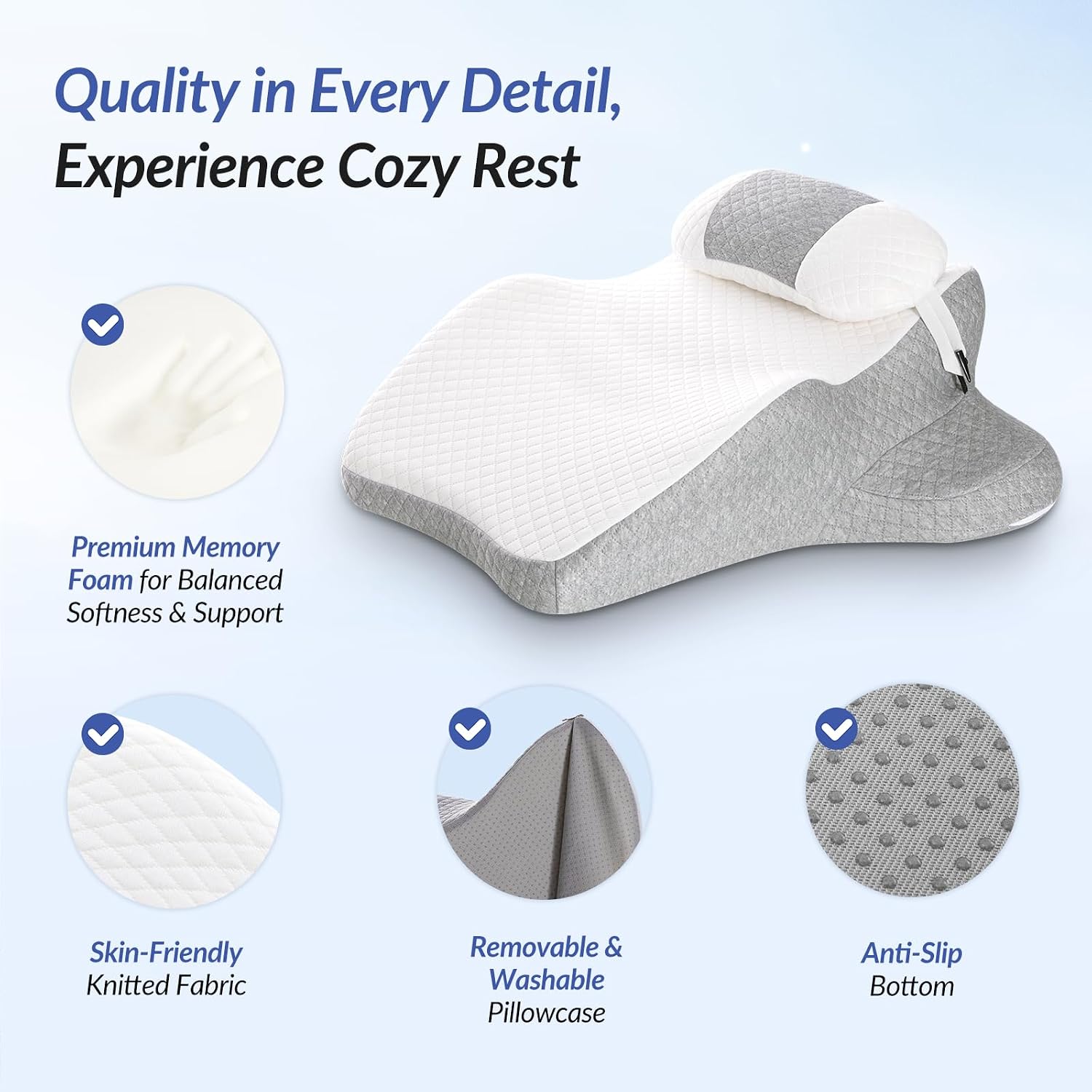 Zikee Ergonomic Multi-Positional Wedge Pillow for Stomach Sleepers, Scientific Zoning Design for Effective Shoulder & Back, Memory Foam Bo…