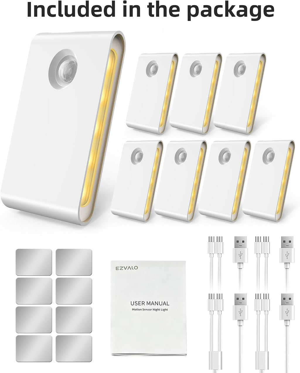 EZVALO Motion Sensor Stair Lights Indoor, Rechargeable Night Lights with Magnetic & Dimmable, Auto On/Off 3000K Soft White, Stick-On for…
