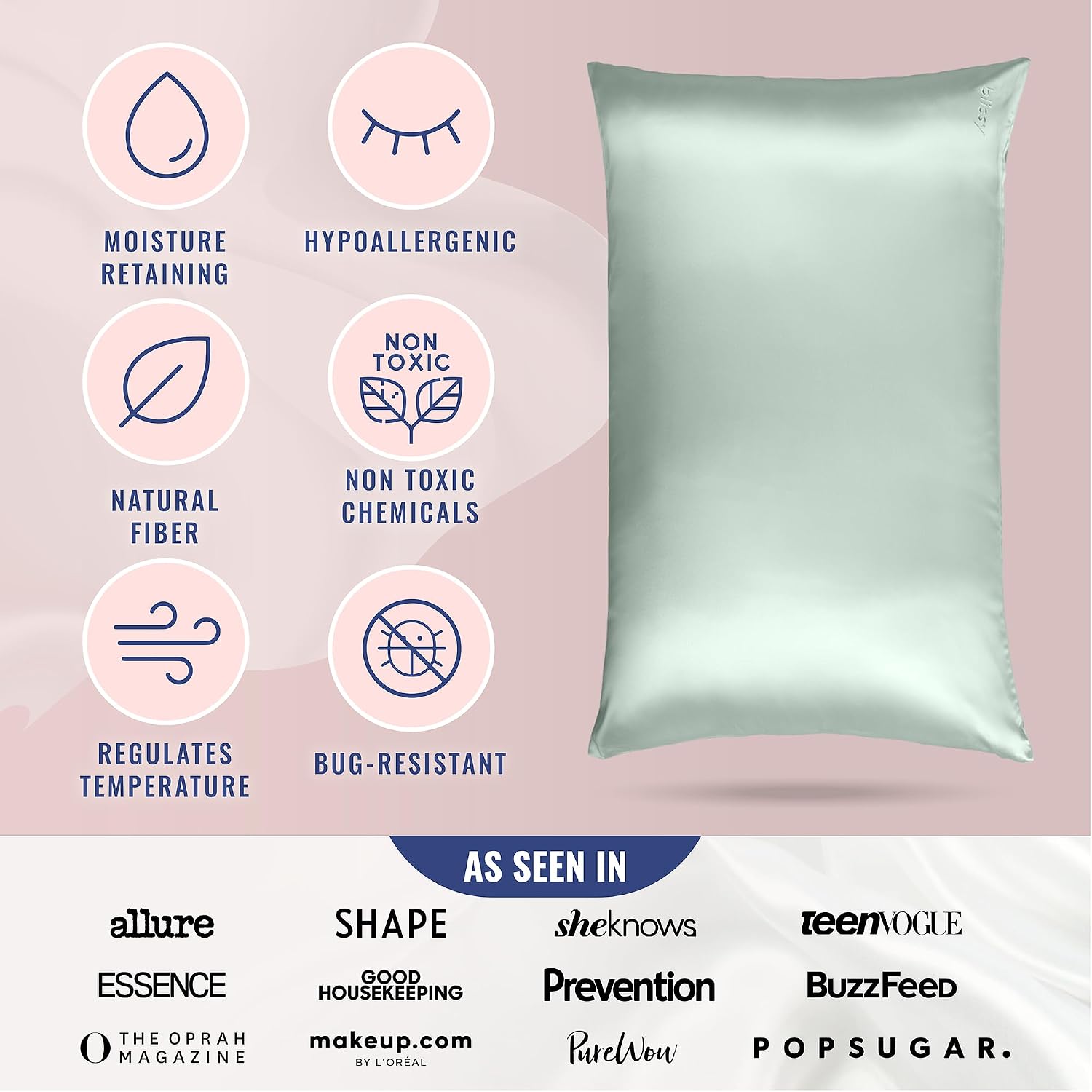 Blissy Silk Pillowcase - 100% Pure Mulberry Silk - 22 Momme 6A High-Grade Fibers - Silk Pillow Cover for Hair & Skin - Regular, Queen &…