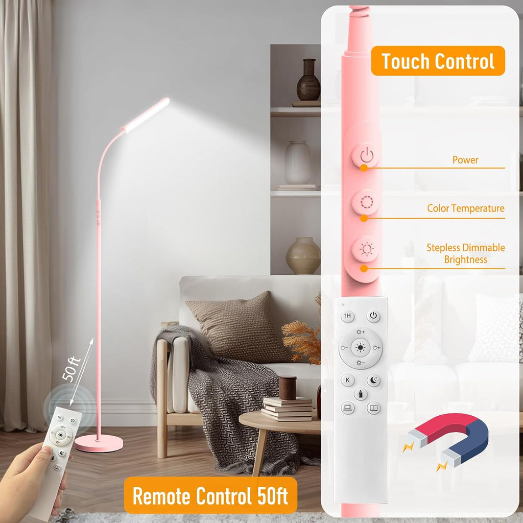 Marctronic Pink LED Floor Lamp, 18W 1800LM Bright Floor Lamp with Remote & Works with Smart Plug, Dimmable Timing Eye Caring Reading Light…
