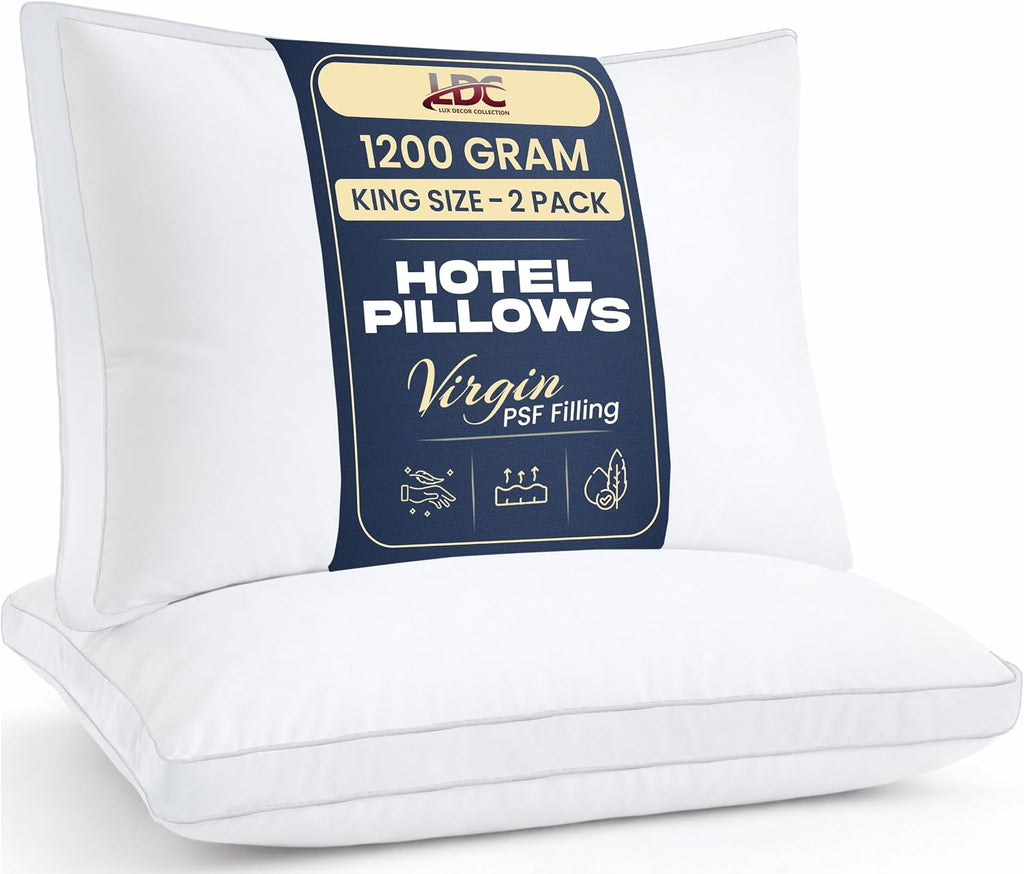 LuxDecorCollection LUX Décor Gusseted Style Soft Hotel Pillows Set of 2 – for Side, Stomach & Back Sleepers - Down Alternative Hotel Bed Pi…