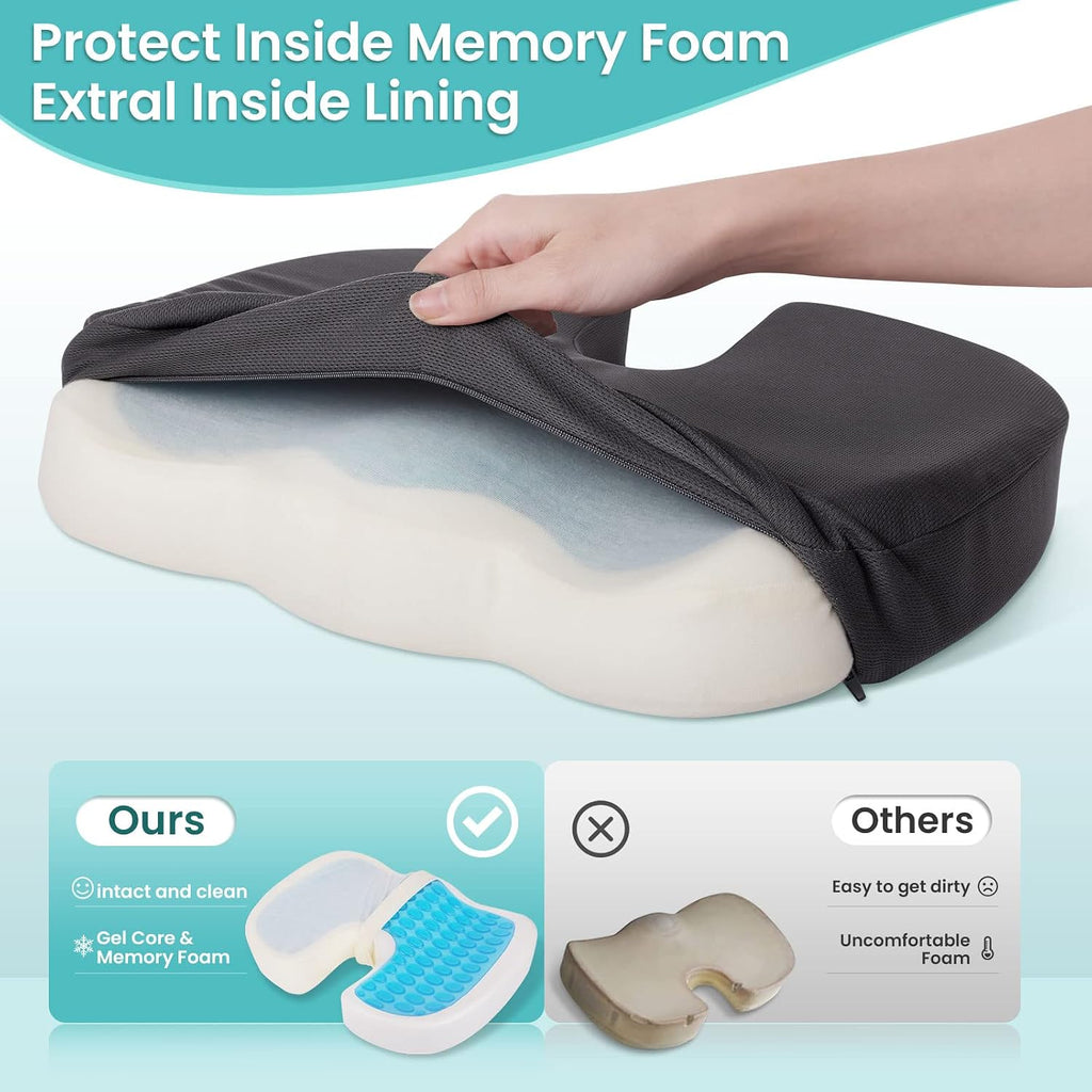 CushZone Office Chair Seat Cushion, Cooling Gel Enhanced Memory Foam Cushion for Long Sitting - Back, Sciatica, Coccyx, Tailbone Pillow - f…