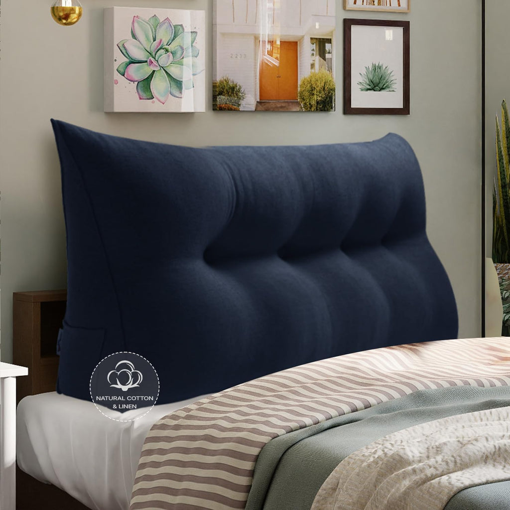 WOWMAX 80% Cotton & 20% Linen Blend Headboard Pillow – Full Size Reading Wedge Backrest for Bed, Handmade Firm Support Bolster Cushion…
