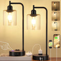 Industrial Touch Table Lamps for Bedrooms Set of 2 - 3-Way Dimmable Lamps with USB C+A Ports and Outlet, Black Bedside Lamps with Seeded…