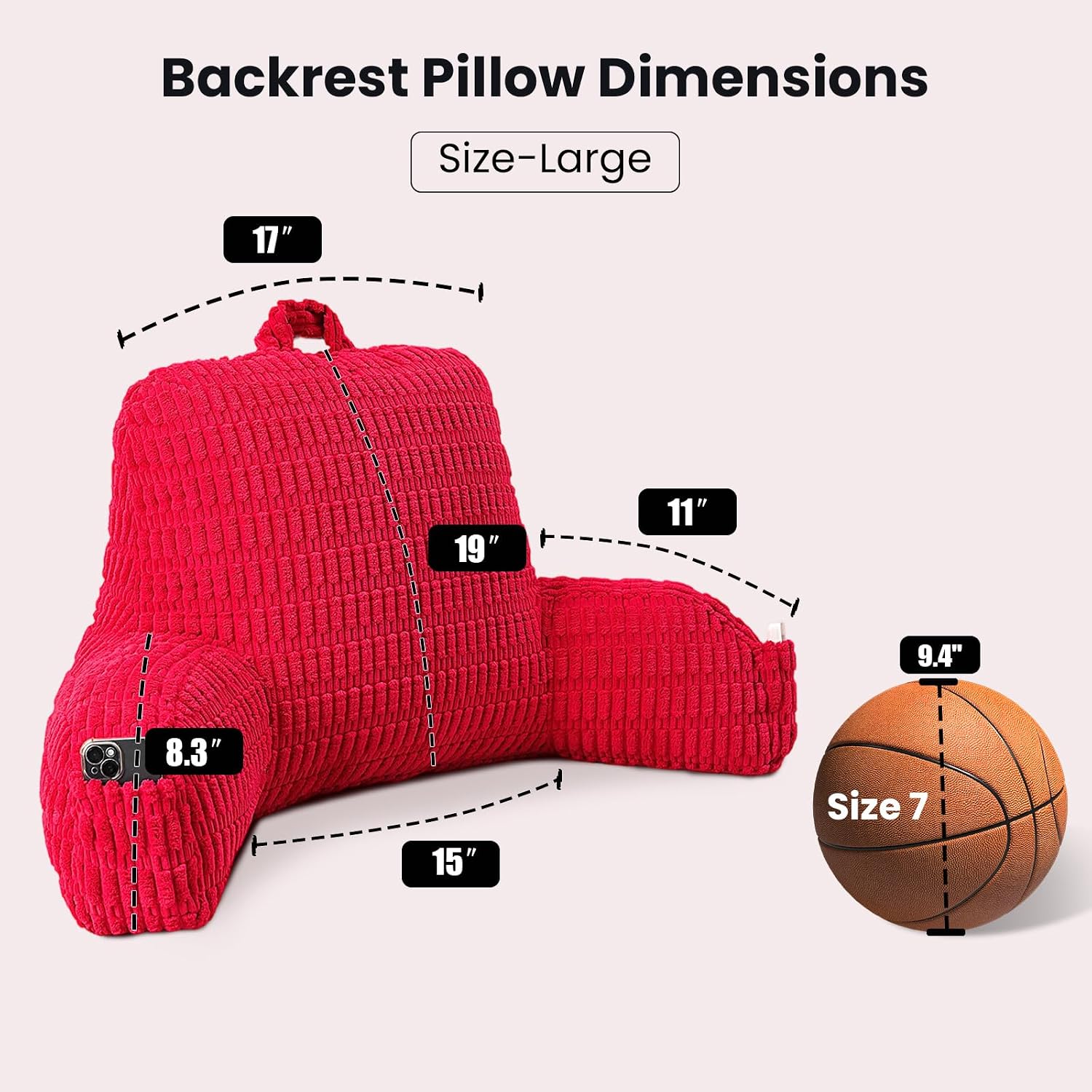 Pajeo Extra Large Sitting Pillow for Bed,19" Reading Pillow for Sitting Up with Arms, Oeko-TEX Certified Sturdy Backrest for Couch & Floor S…