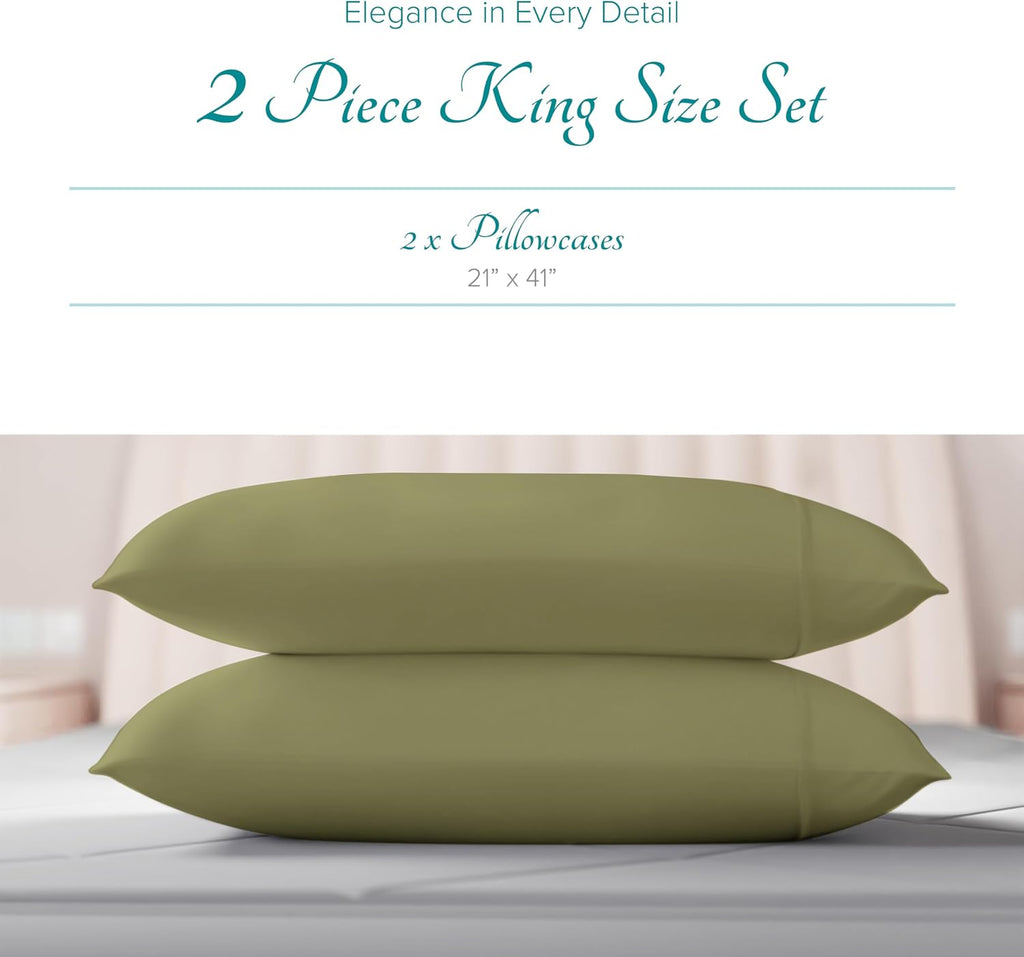 Carressa Linen Luxury Egyptian Cotton King Pillow Cases Set of 2-800 Series Tulips Collection Pillowcases for Sleeping (Sage Green)…
