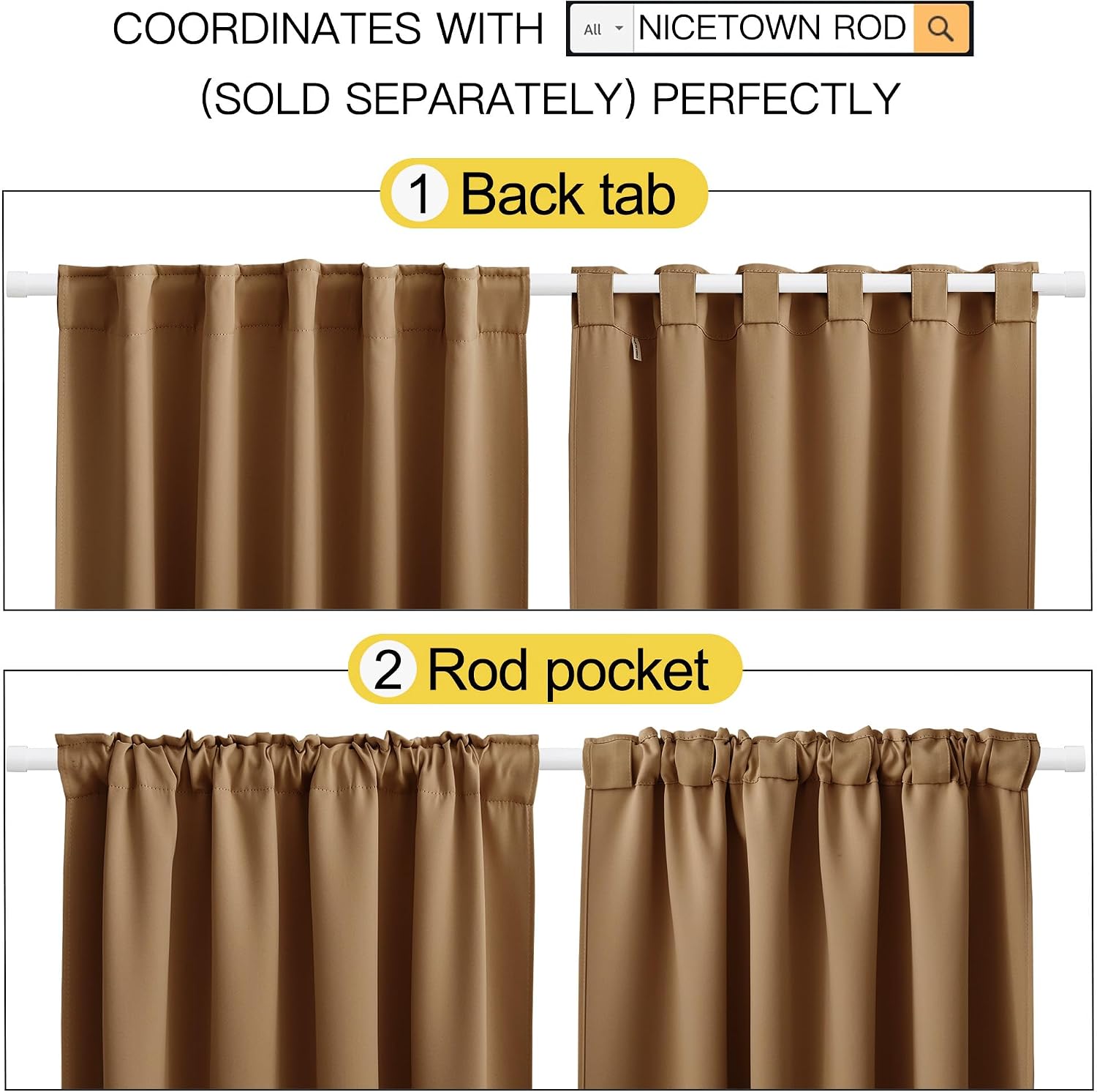 Nicetown Living Room Darkening Curtains - (Gold Brown Color) W42 x L70, Set of 2, Home Decor Room Darkening Thermal Insulated Drapery Panel…