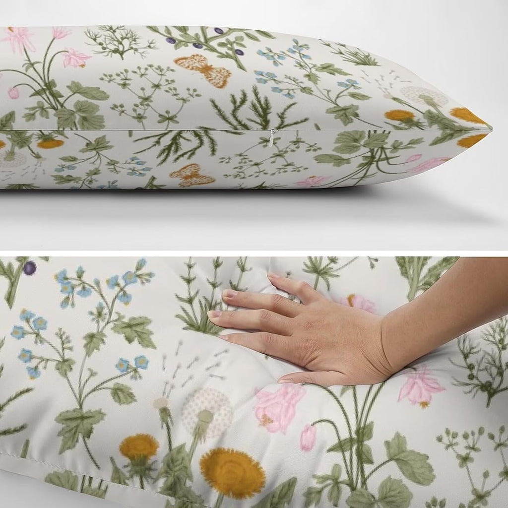 Body Pillow Cover Pattern Printed Body Pillowcase Vintage Wildflower Herbs Floral Rustic Butterfly Decorative Rectangle Long Pillow Cases…