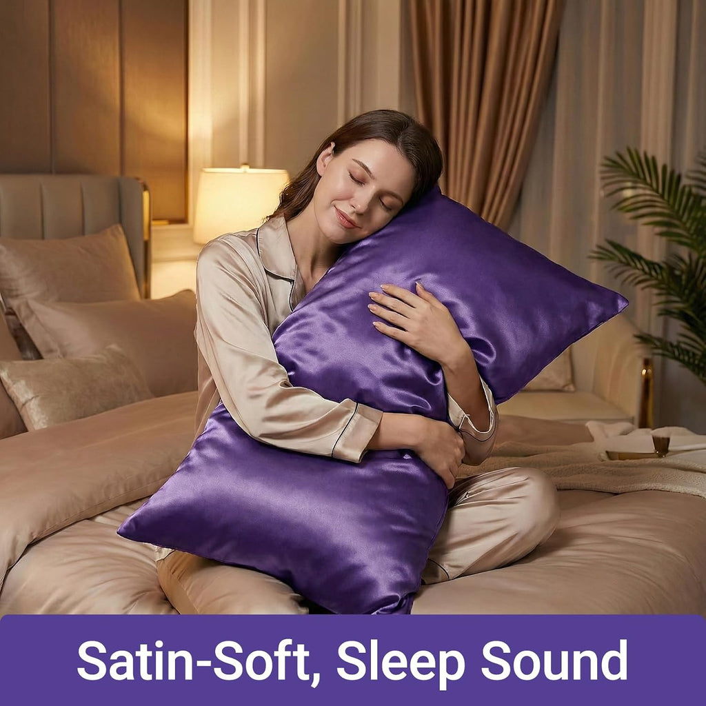 QJFabricCO Q&J Fabric Co. 2 Pack Satin Pillowcase Silk Like Pillow Cases 20x30 inch Purple Cooling Pillow Cases with Envelope Closure for H…