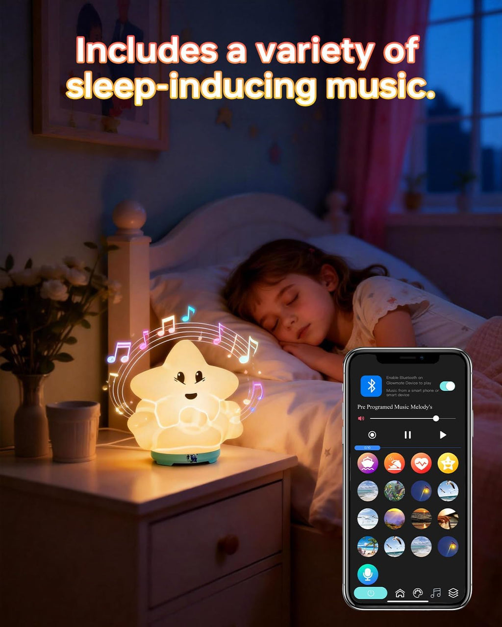 wapentake® Baby Night Light, Kids Night Light with Bluetooth Speaker & Music, Portable Nursery Night Light for Girls Bedroom, 16 Colors…