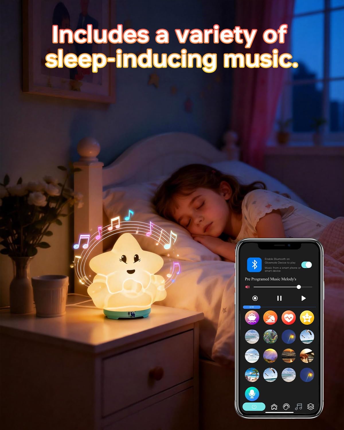 wapentake® Baby Night Light, Kids Night Light with Bluetooth Speaker & Music, Portable Nursery Night Light for Girls Bedroom, 16 Colors…