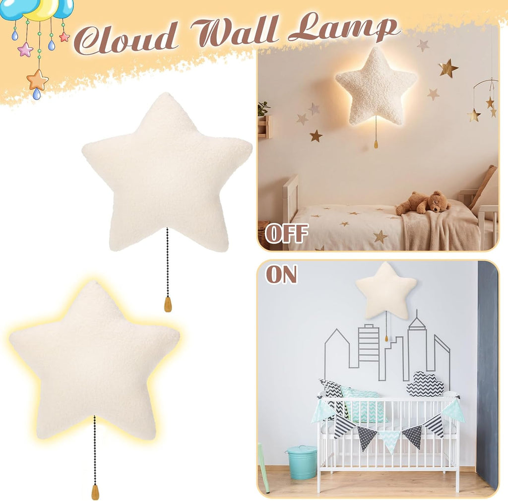 Aurelema Fluffy Star Night Light Wall Lamp Sleeping Nursery Lighting Cute Floating Battery Operated Hanging Lamp for Baby Boys Girls…