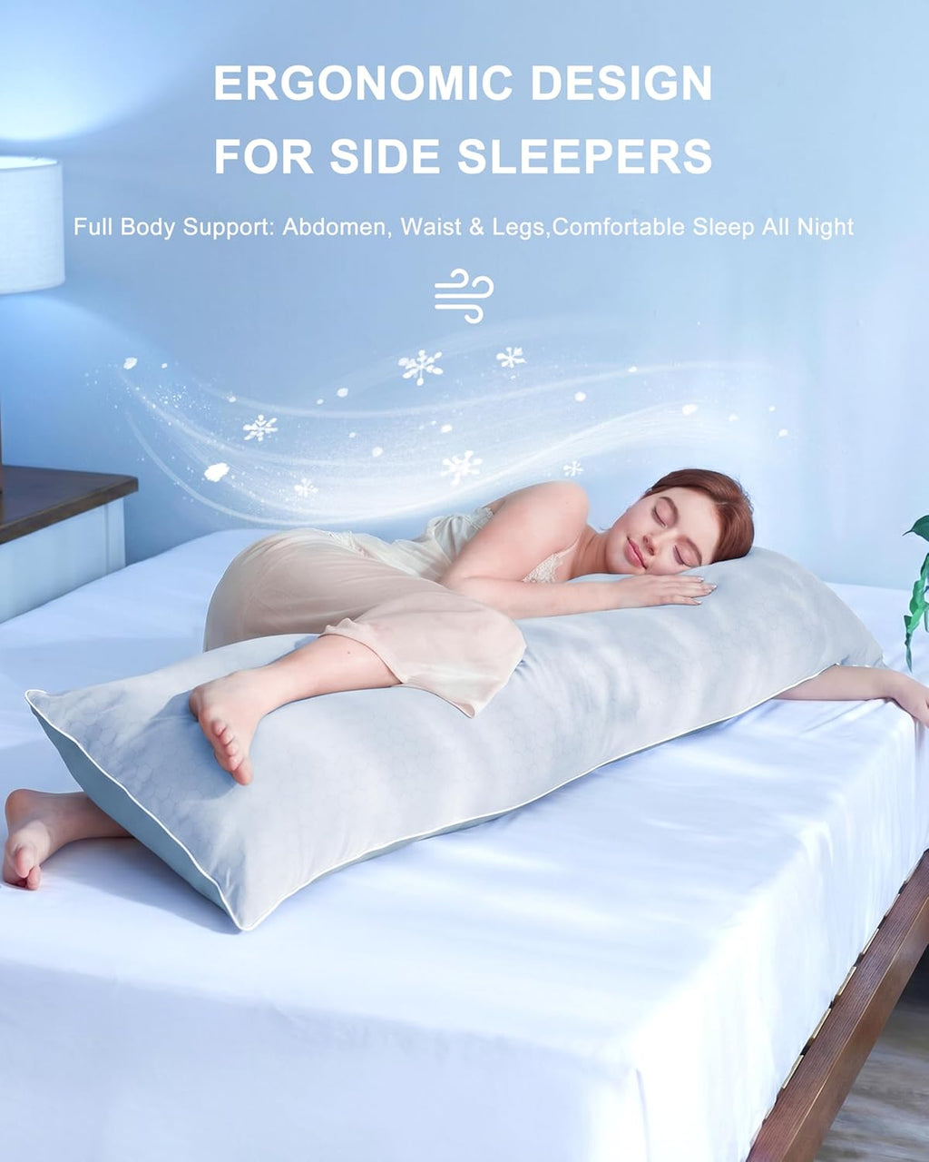 YZ HOME Cooling Body Pillow for Adults, Cold Touch Fabric, Blue Shredded Memory Foam, Support for Side Back Stomach Sleepers, Removable…