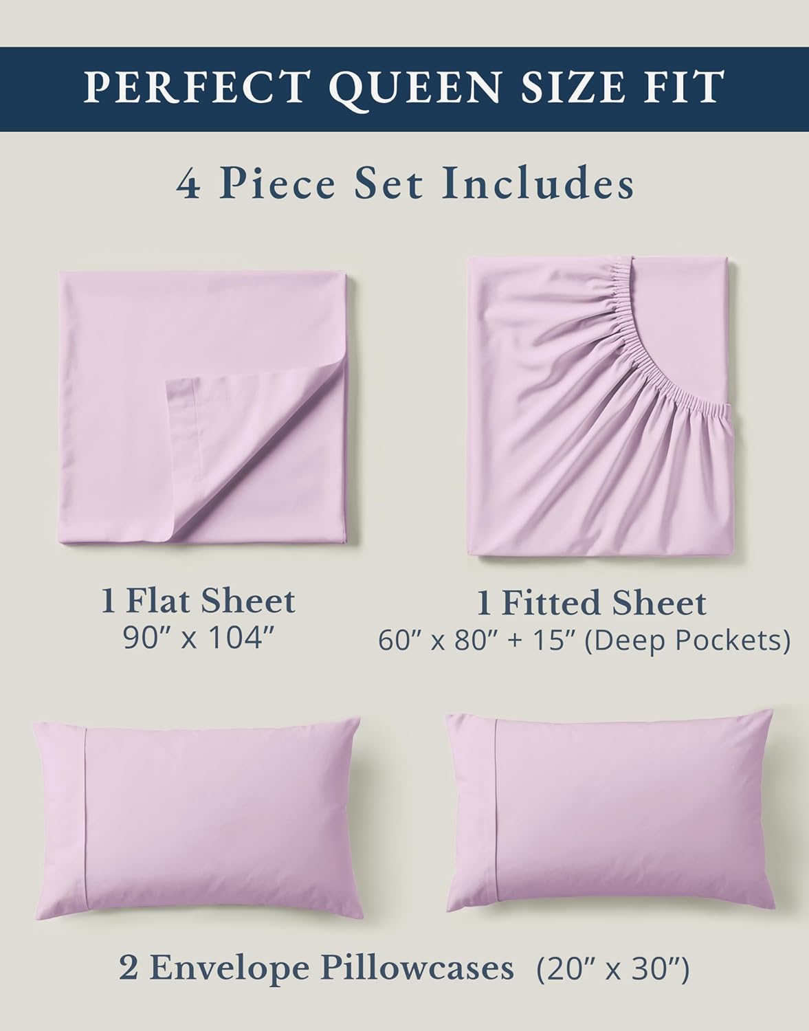 LaneLinen LANE LINEN 100% Organic Cotton Queen Sheets, Low Pill Fade Resistant Classic Percale Weave Bedsheets for Queen Size Bed, 15" Deep…