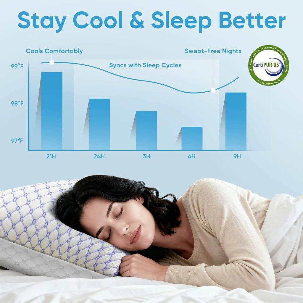 Oaisz Cooling Pillow Standard Size 2 Pack, Shredded Memory Foam Bed Pillows for Sleeping, Adjustable Pillows with Cooling Cover, Soft Yet S…