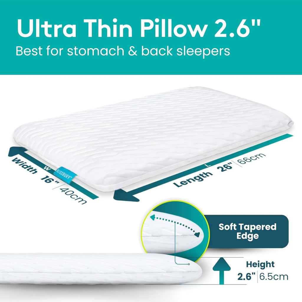 Blissbury Stomach Sleeping Pillow – Ultra Thin 2.6" Memory Foam for Neck and Cervical Support | Flat Pillow for Belly Sleeper | Low Loft De…