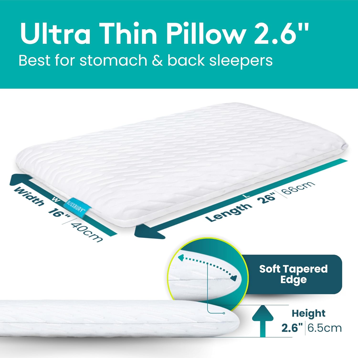 Blissbury Stomach Sleeping Pillow – Ultra Thin 2.6" Memory Foam for Neck and Cervical Support | Flat Pillow for Belly Sleeper | Low Loft De…