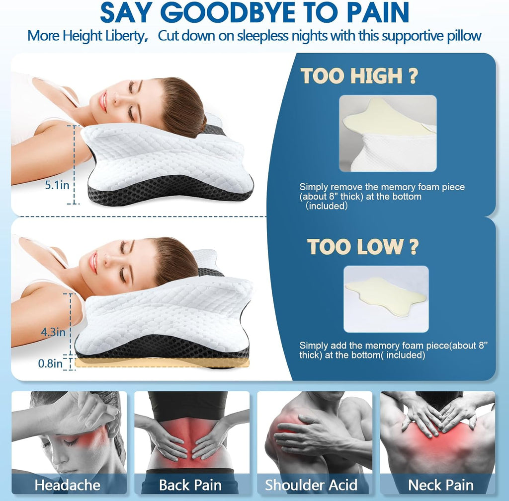 CHxxy Memory Foam Pillows, Cervical Pillow for Neck and Shoulder, Ergonomic Contour Bed Pillow, Soft for Side Sleep Stomach Sleeping and B…