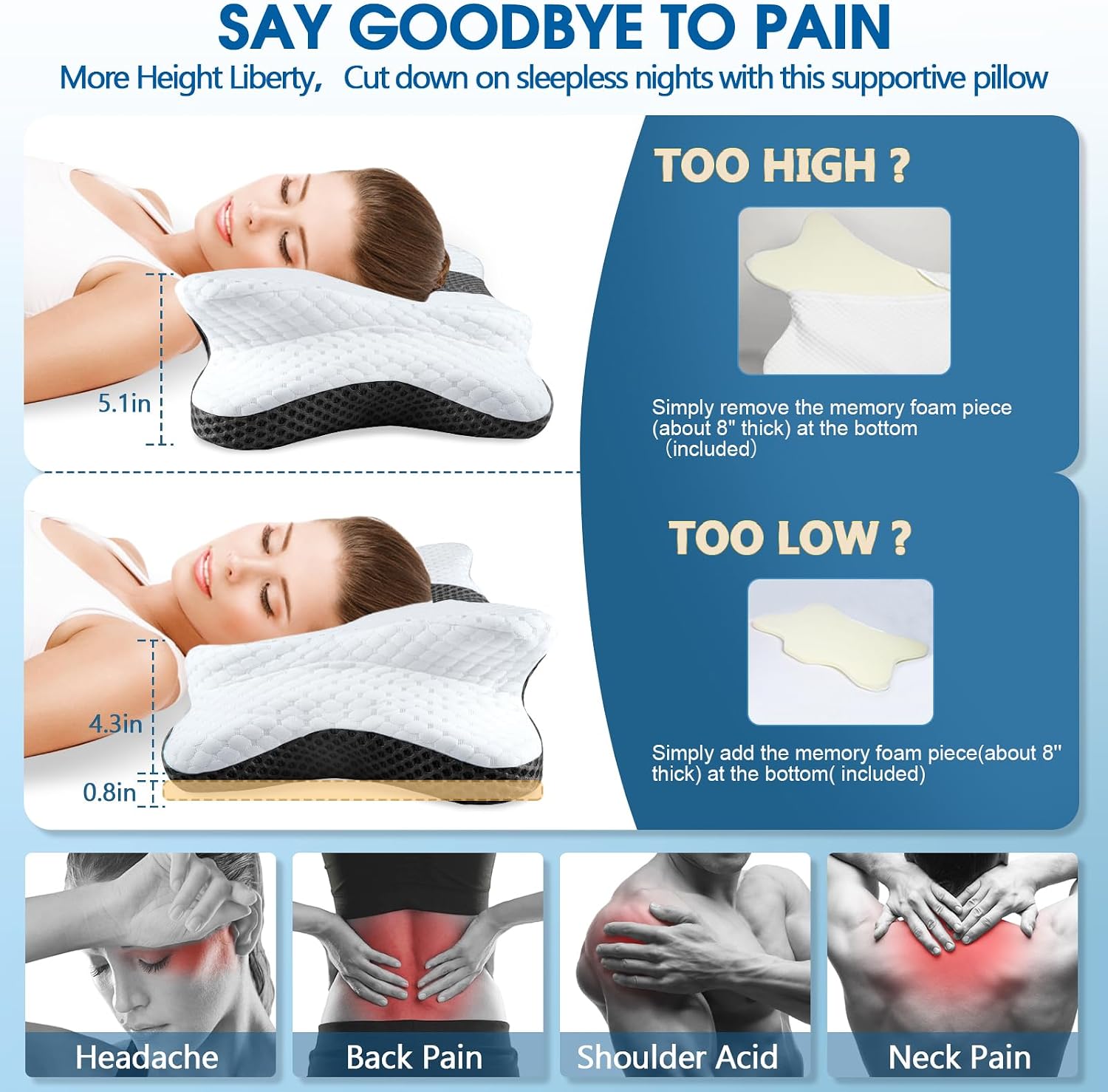 CHxxy Memory Foam Pillows, Cervical Pillow for Neck and Shoulder, Ergonomic Contour Bed Pillow, Soft for Side Sleep Stomach Sleeping and B…