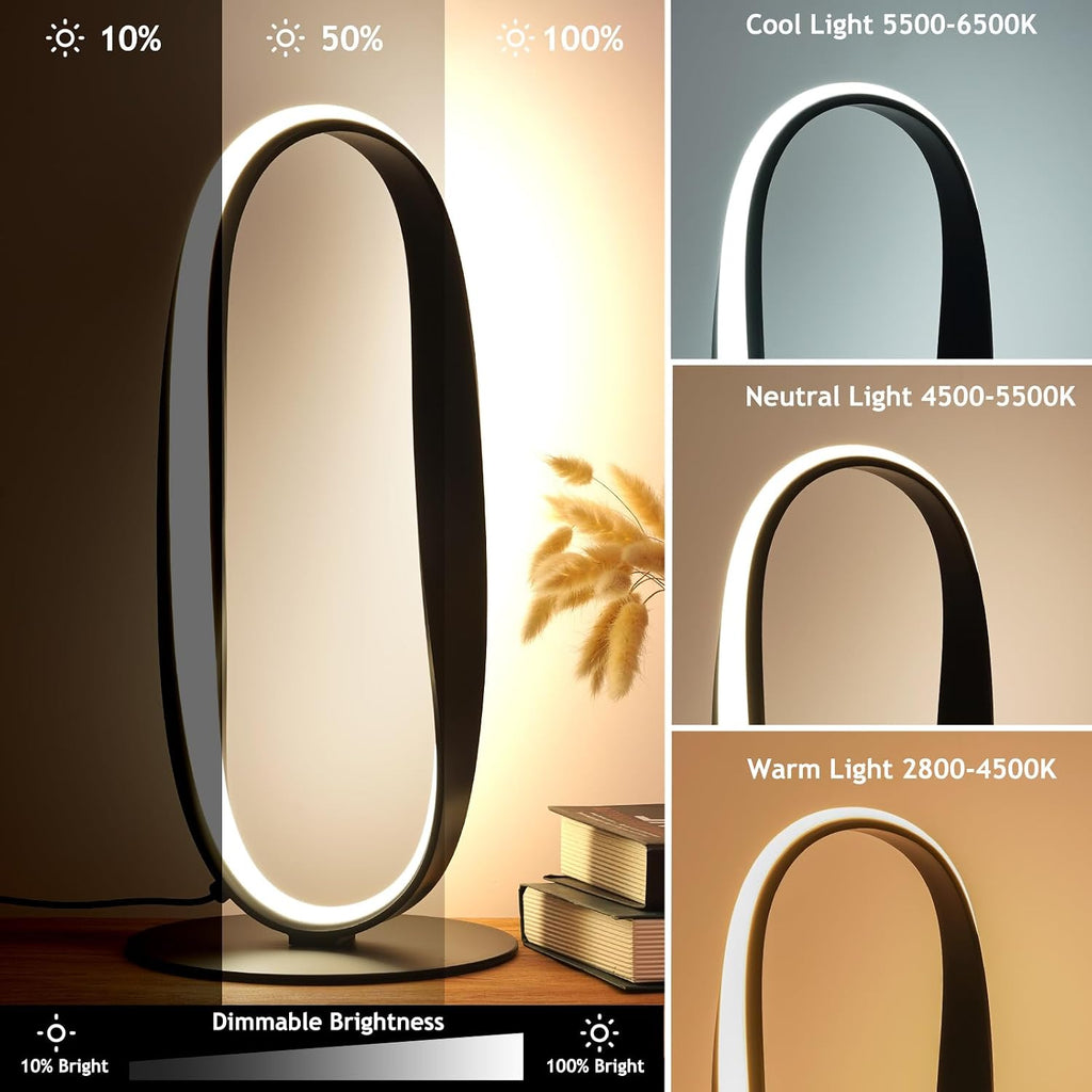NUÜRLightning NUÜR Circle LED Table Lamp, 3 Color Temperatures Bedside Lamp for Living Room, Stepless Dimmable Bedside Table Lamp