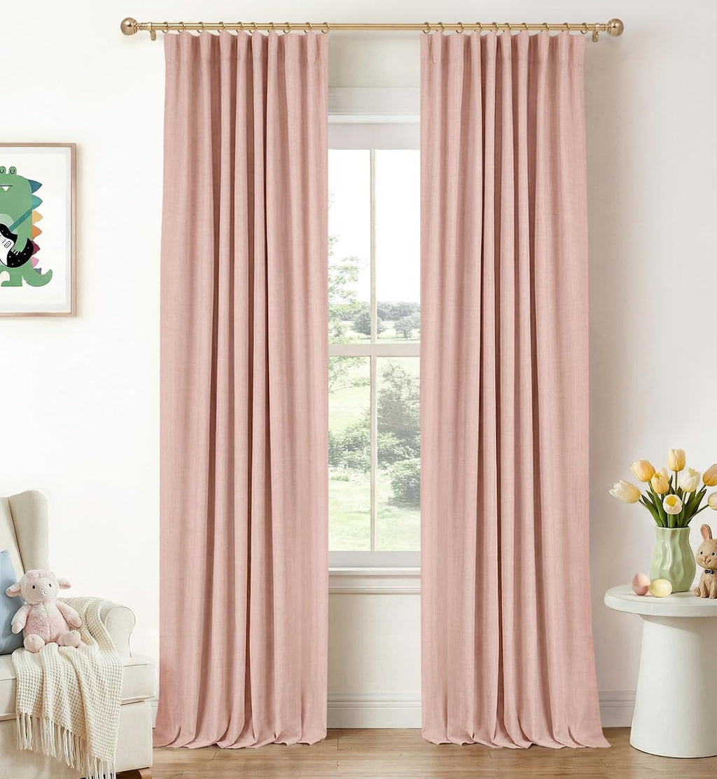 INOVADAY 100% Blackout Curtains for Bedroom, Black Out Curtains 72 Inch Long, Clip Rings Linen Blackout Drapes, Thermal Insulated Room…